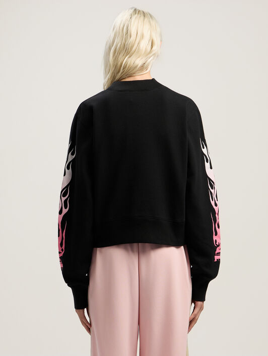 Flames Fitted Crew Sweatshirt PALM ANGELS Flames Fitted Crew Sweatshirt BLACK - MULTICOLOR PWBA016F25FLE003
