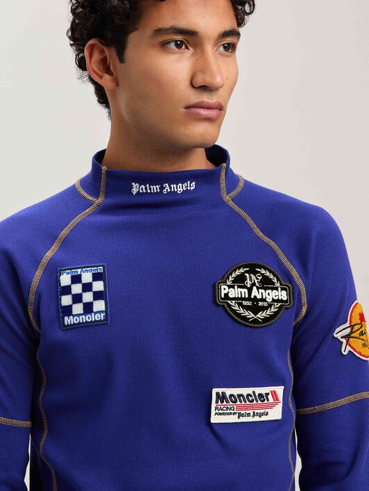 PALM ANGELS  long sleeves Racing T-shirt Moncler x Palm Angels BLU - BIANCO PMAB057T25FAB001