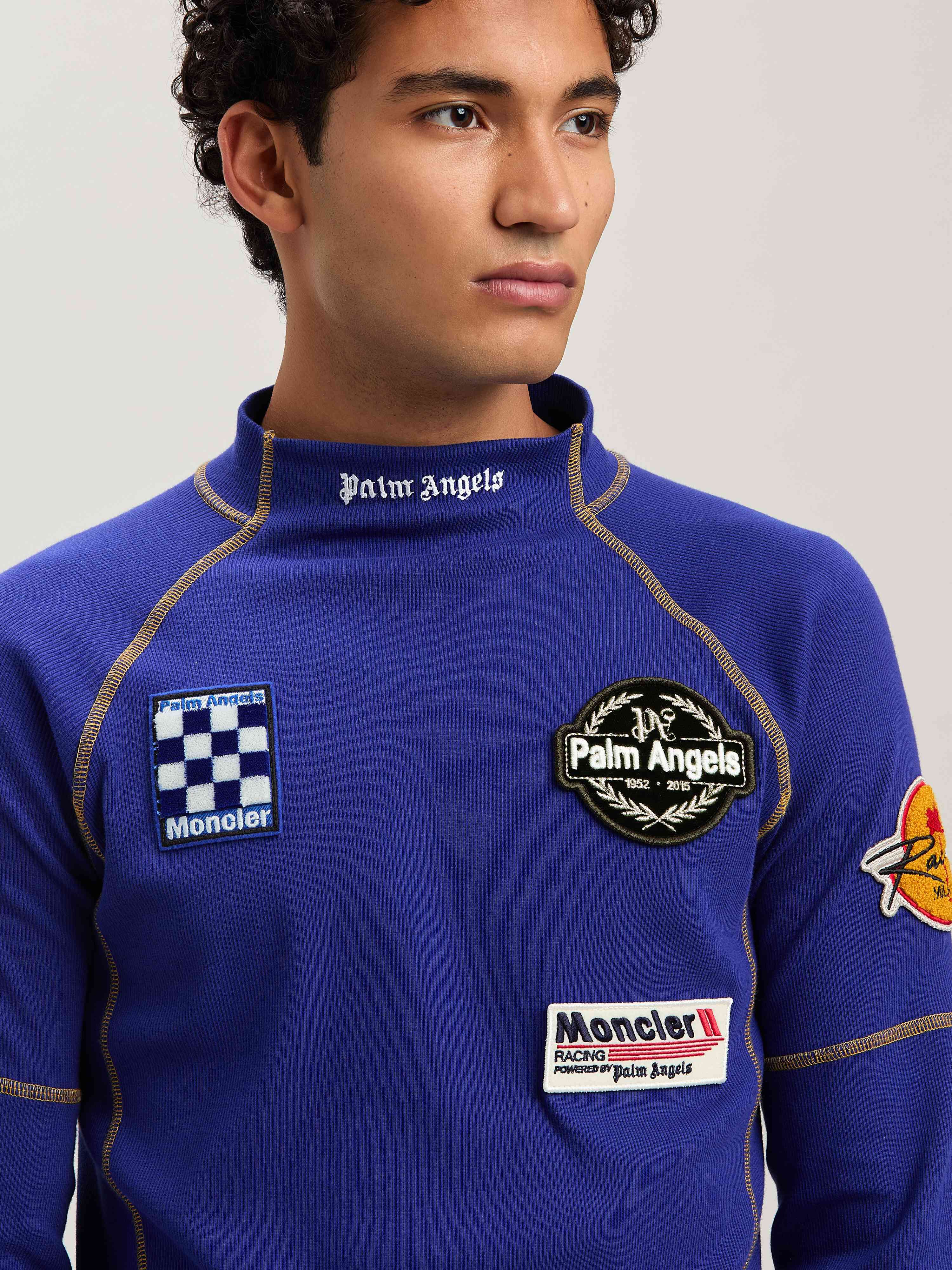 PALM ANGELS  long sleeves Racing T-shirt Moncler x Palm Angels BLU - BIANCO PMAB057T25FAB001
