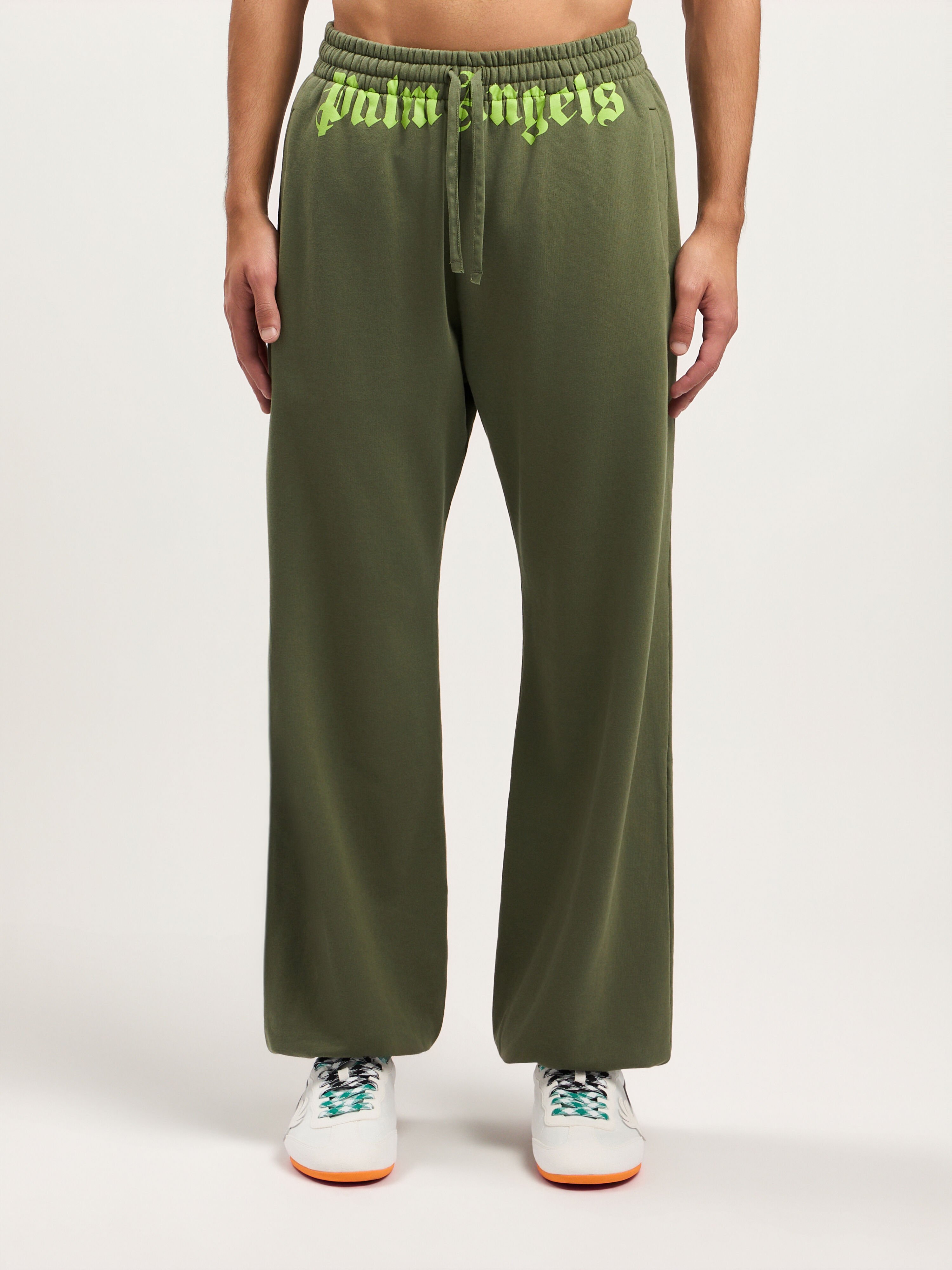 PALM ANGELS Waist Logo Sweatpants MILITARY GREEN LIME PMCH025S26FLE001