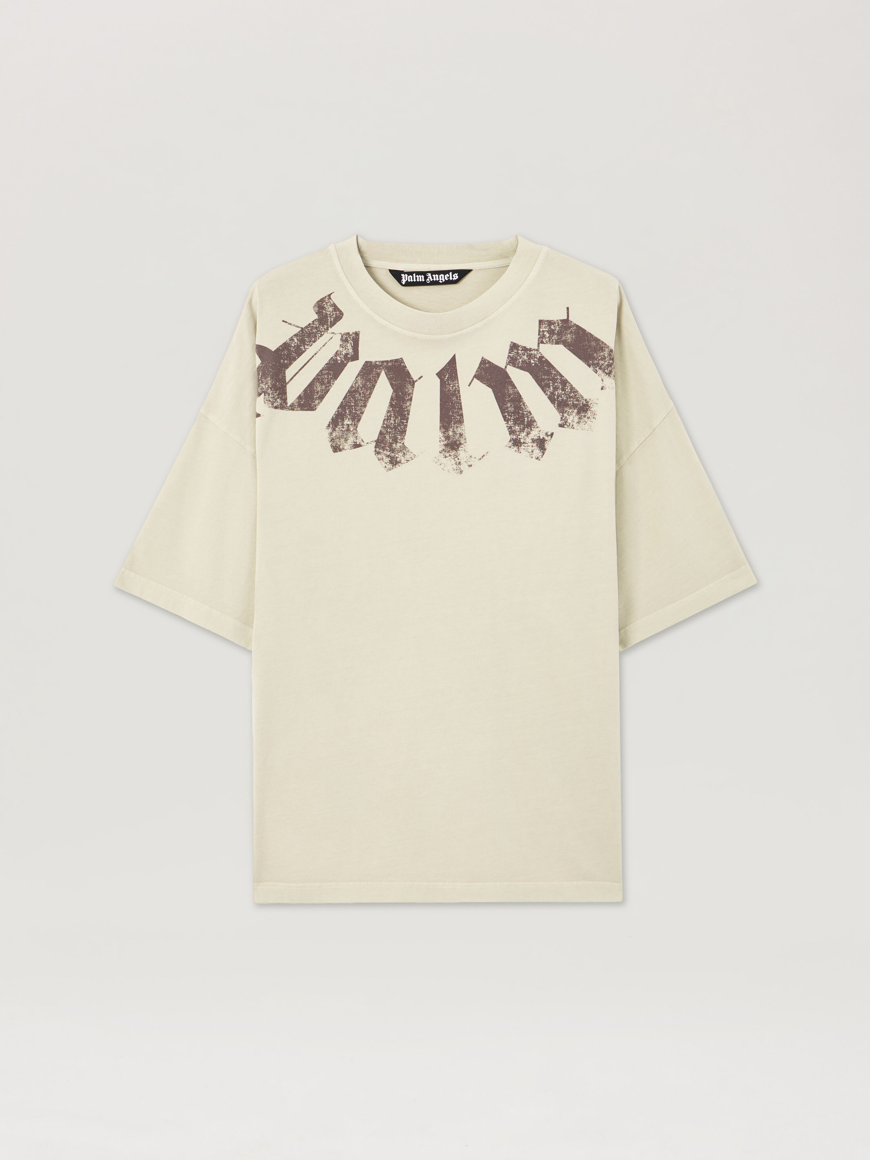 palm Angels / シースルー 長袖カットソー オフネックC175 Big Neck Logo Loose T-Shirt in BEIGE BROWN for Men | Palm Angels®
