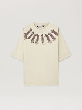 PALM ANGELS Big Neck Logo Loose T-Shirt BEIGE BROWN PMAA10DS26JER002