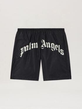 PALM ANGELS Curved Logo Swimshorts BLACK - OFF WHITE PAMFD001FB001
