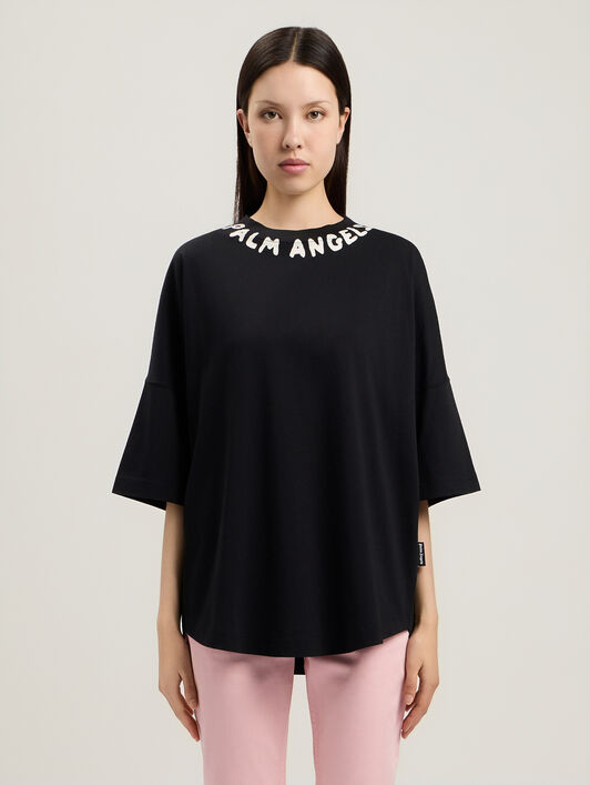 PALM ANGELS Neck Logo Over T-Shirt BLACK OFF WHITE PWAA07CS26JER004