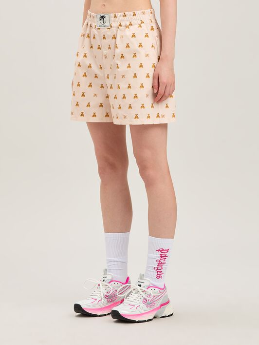PALM ANGELS  Bear and Monogram Shorts SOFT PINK - BROWN PWCB056S25FAB002