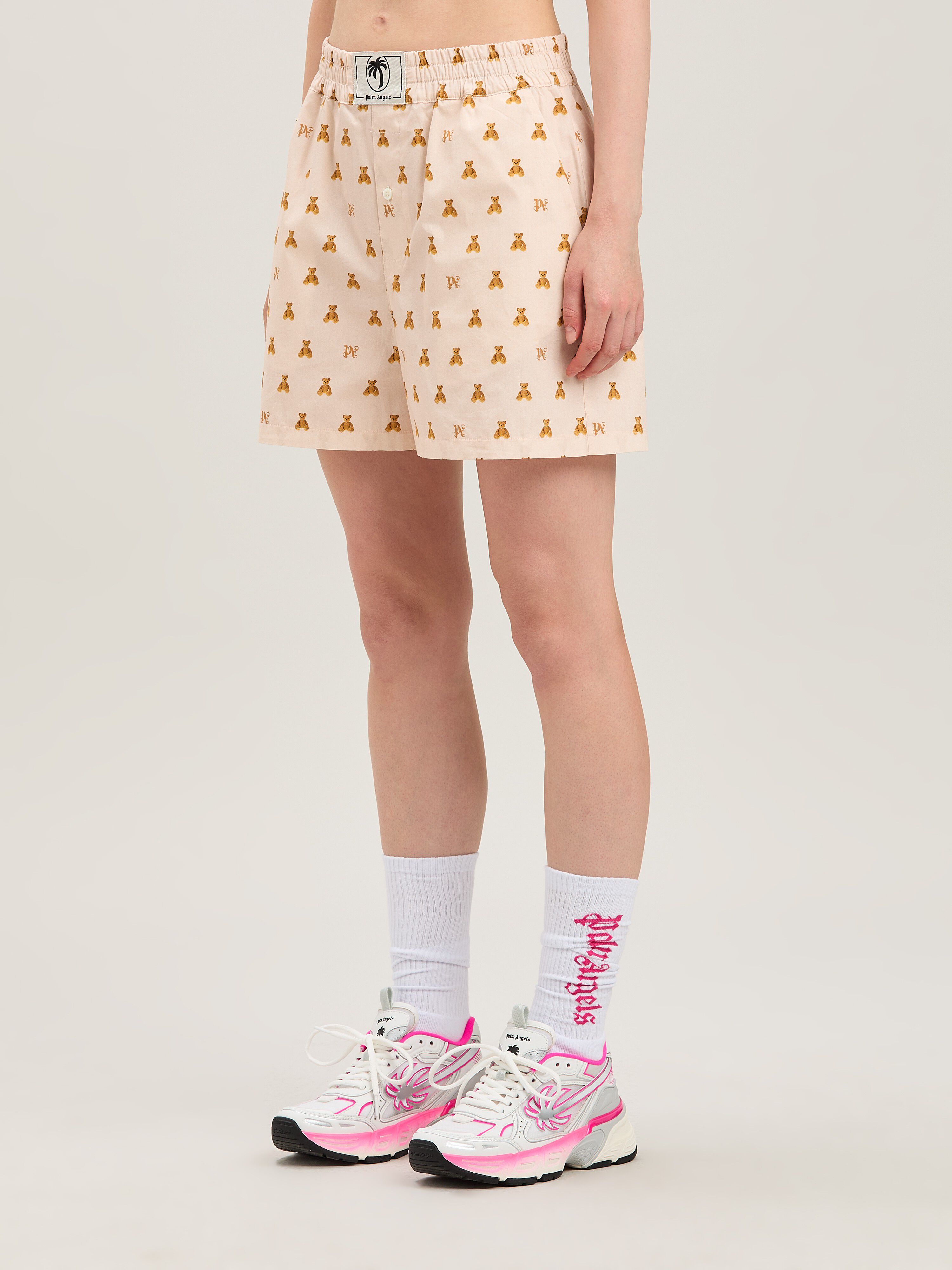 PALM ANGELS  Bear and Monogram Shorts SOFT PINK - BROWN PWCB056S25FAB002