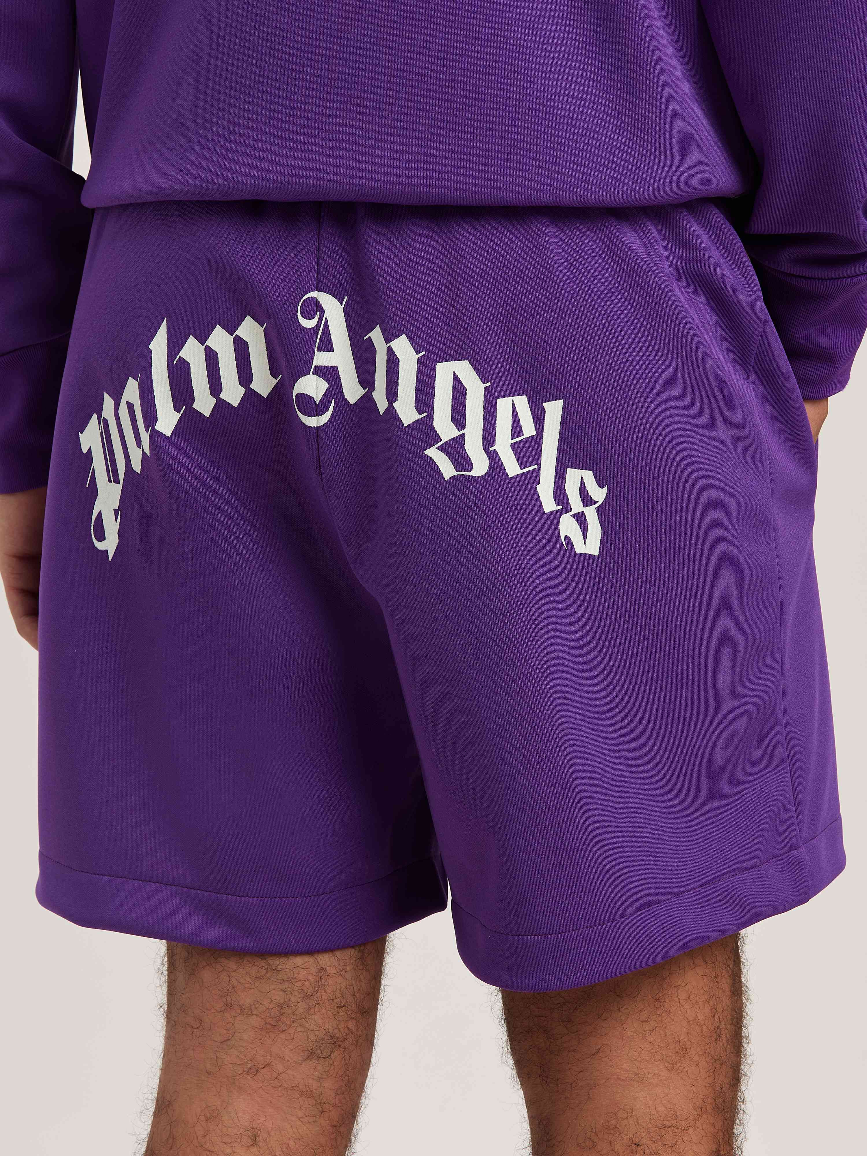 PALM ANGELS  Shorts mit geschwungenem Logo PURPLE - OFF WHITE PMCL008S25FAB001