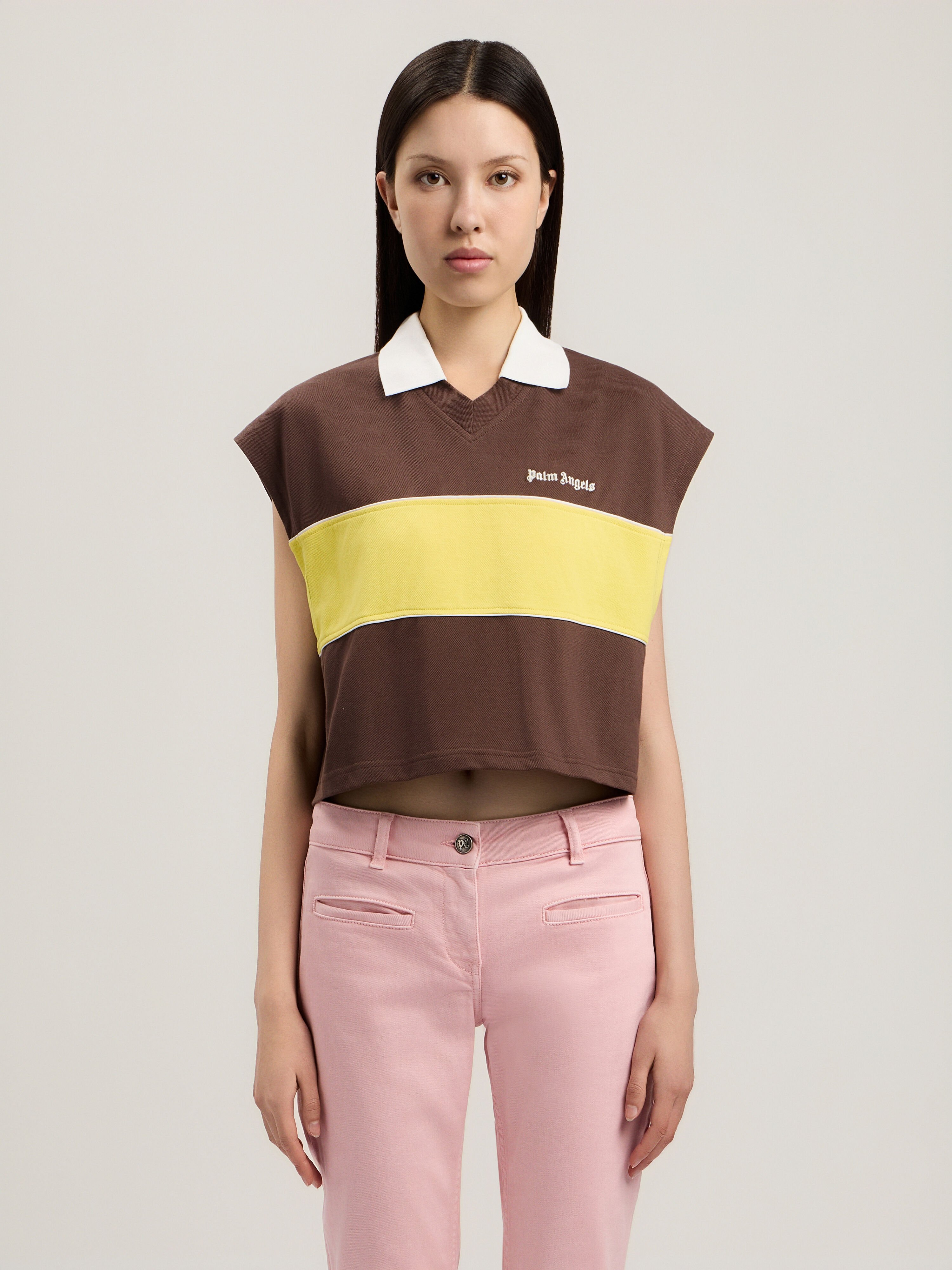 Classic Logo Boxy Polo in BROWN YELLOW for Women | Palm Angels®