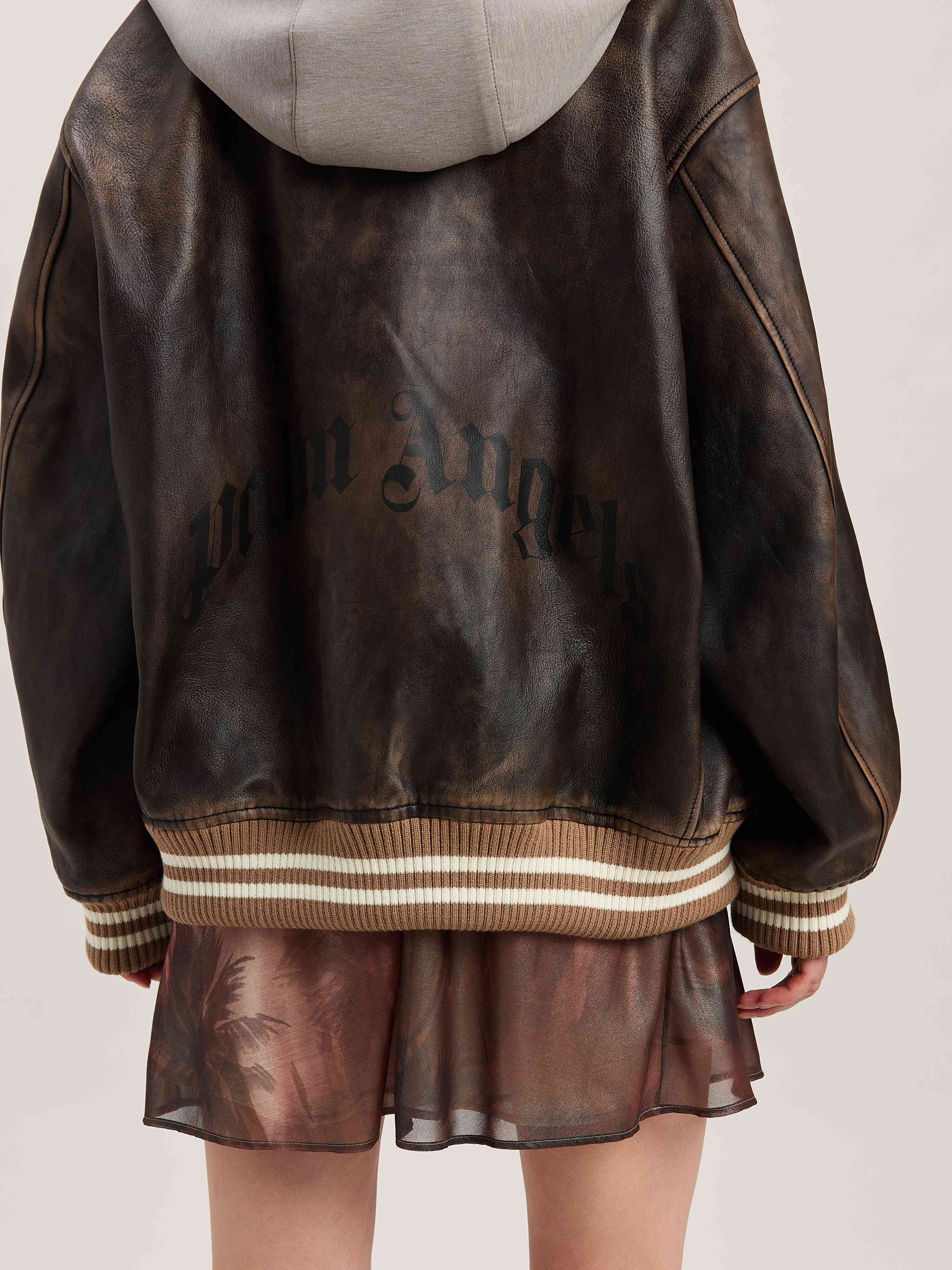 PALM ANGELS  Curved logo Leather Bomber MARRONE - MARRONE SCURO PWJA035S25LEA001