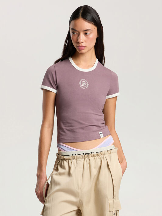 Lions Herald Slim T-Shirt PALM ANGELS Lions Herald Slim T-Shirt MAUVE - OFF WHITE PAWAA04F26JR02