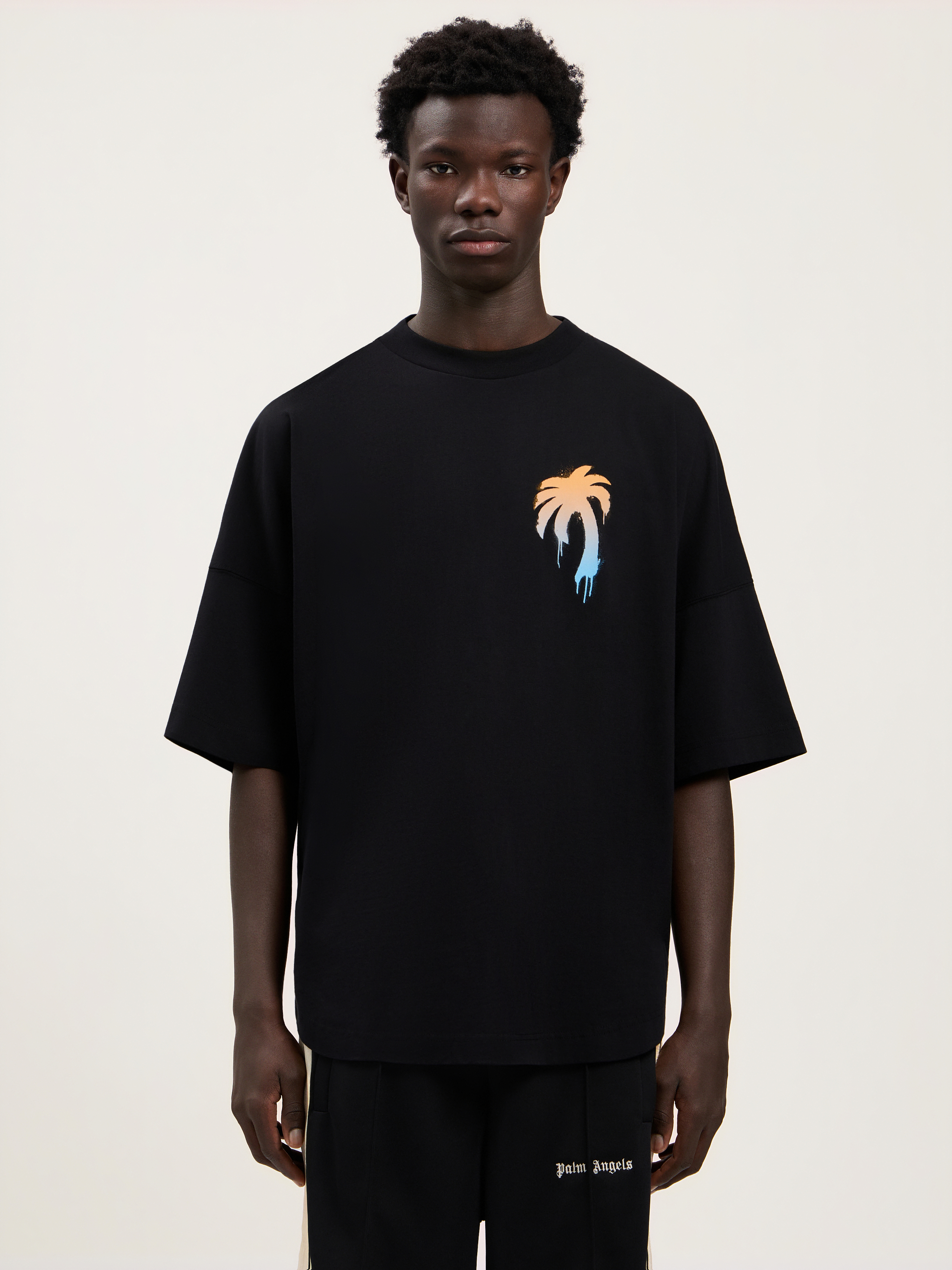 Palm Angels Oversized Black T-shirt With Graphic Palm Tree Design In Black