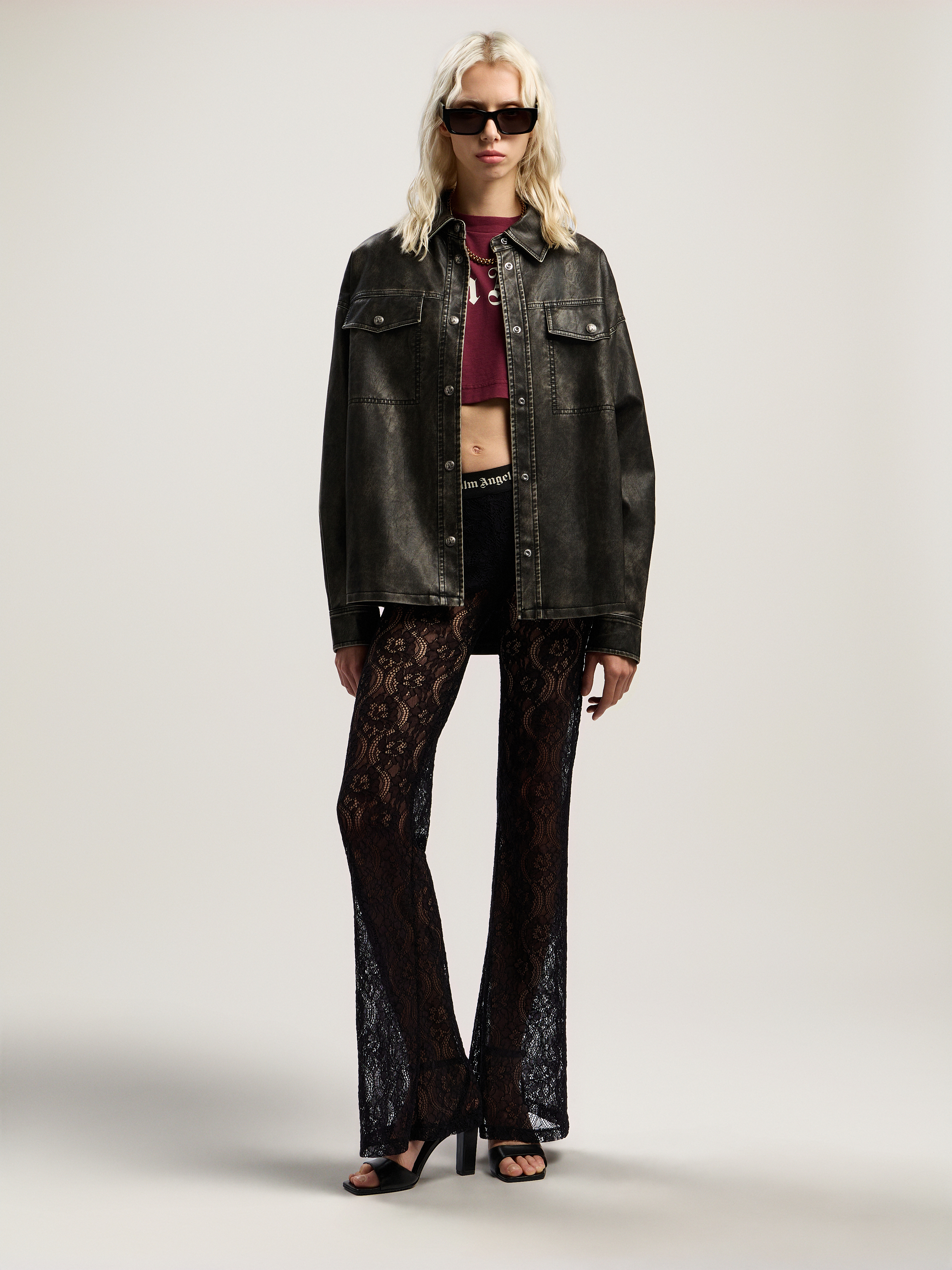 Palm Angels Curved Logo Coated Overshirt In Multi