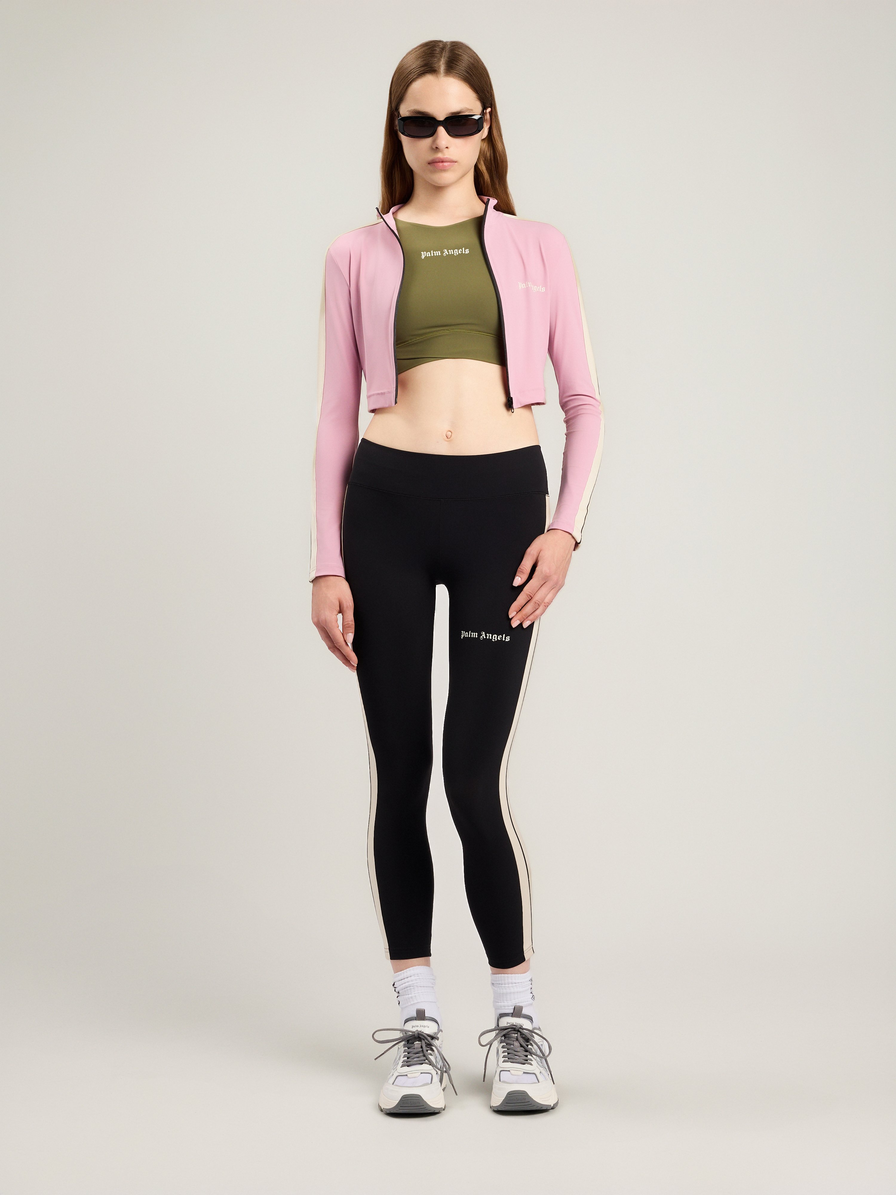 Palm Angels Black Leggings With Contrasting Stripes In Stretch Polyamide Woman
