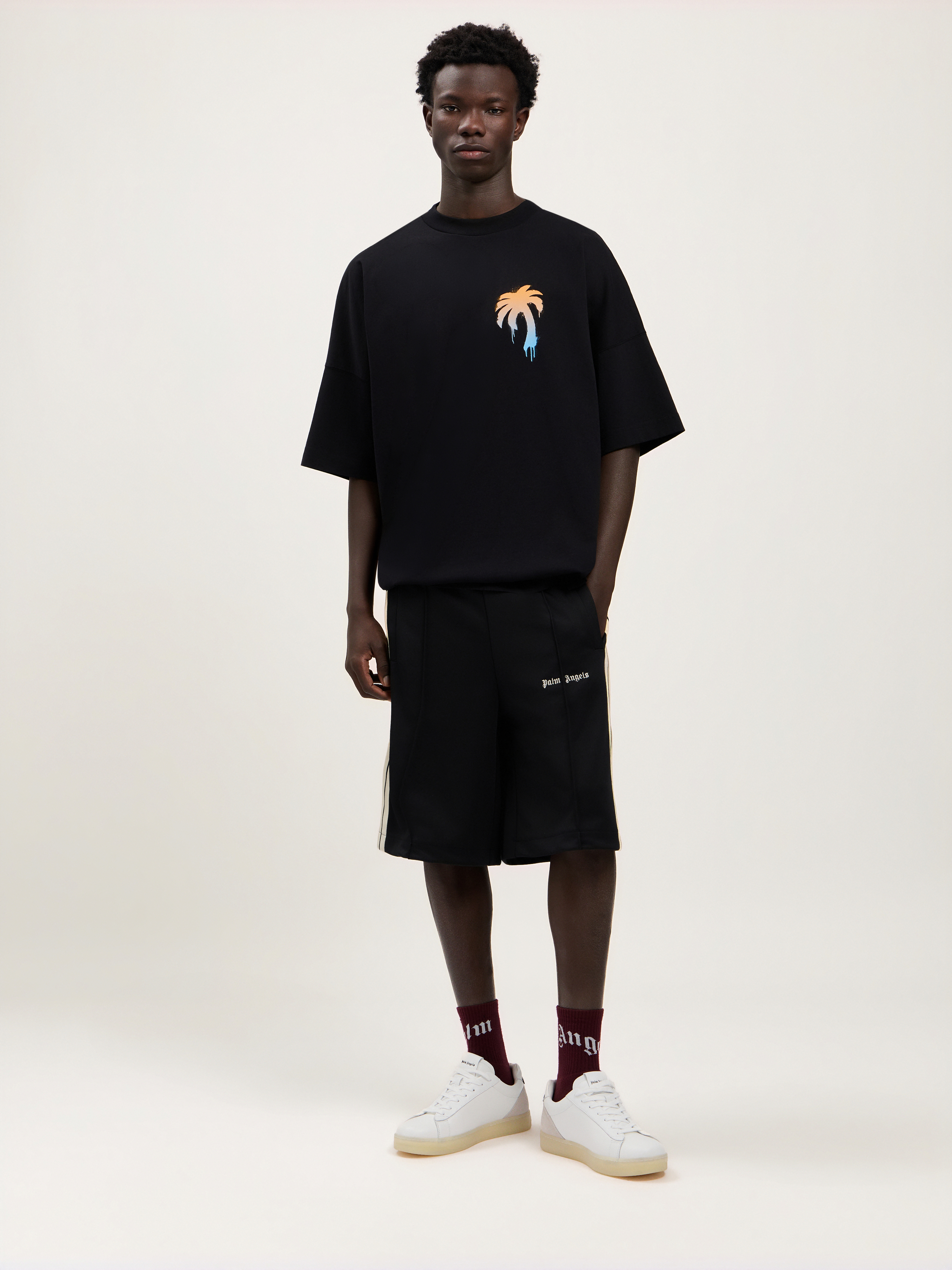 Palm Angels Oversized Black T-shirt With Graphic Palm Tree Design In Black