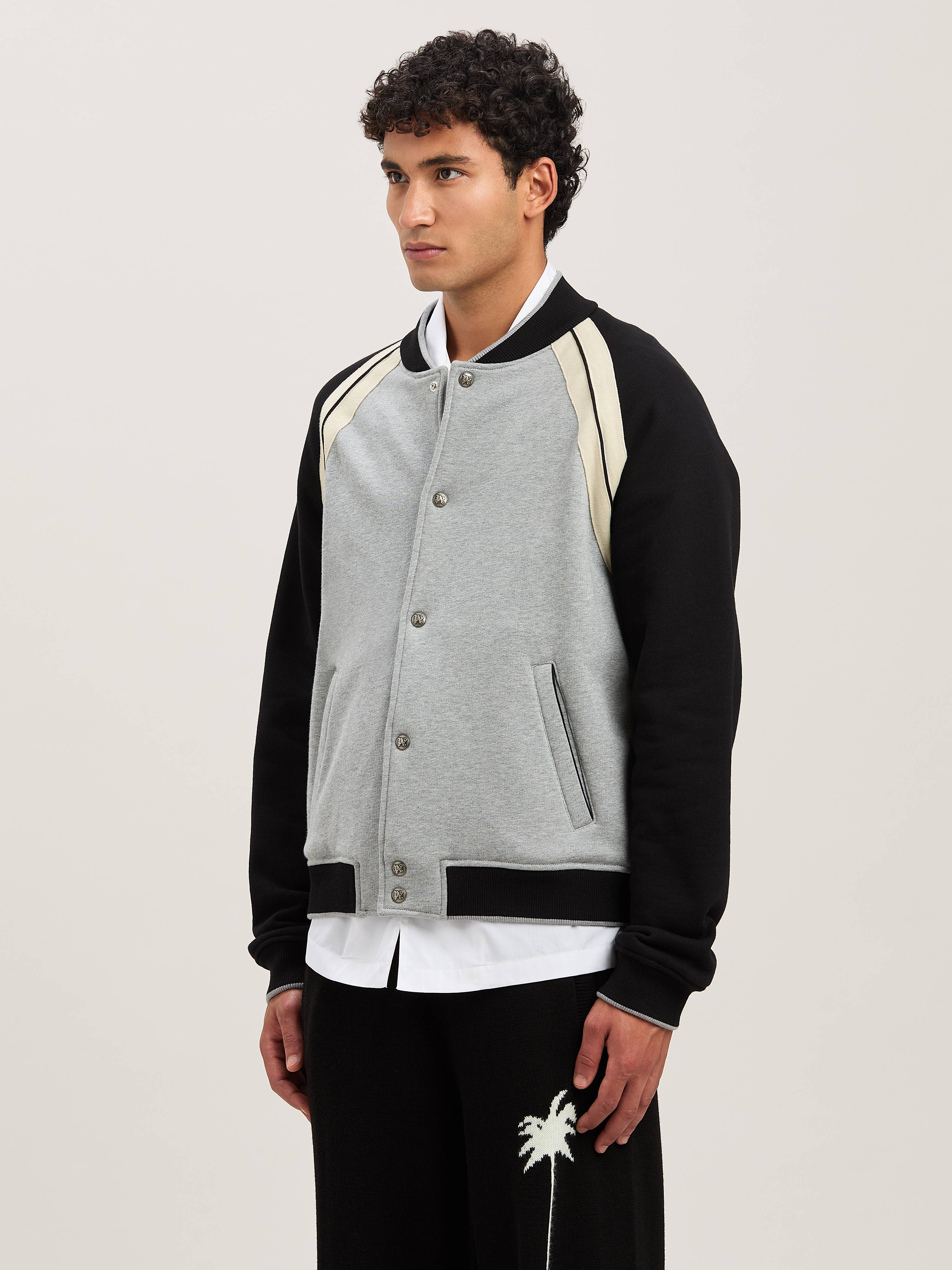 Palm Angels Front Button Closure Light Grey Sweater With Raglan Sleeves And Logo Detail In Gray