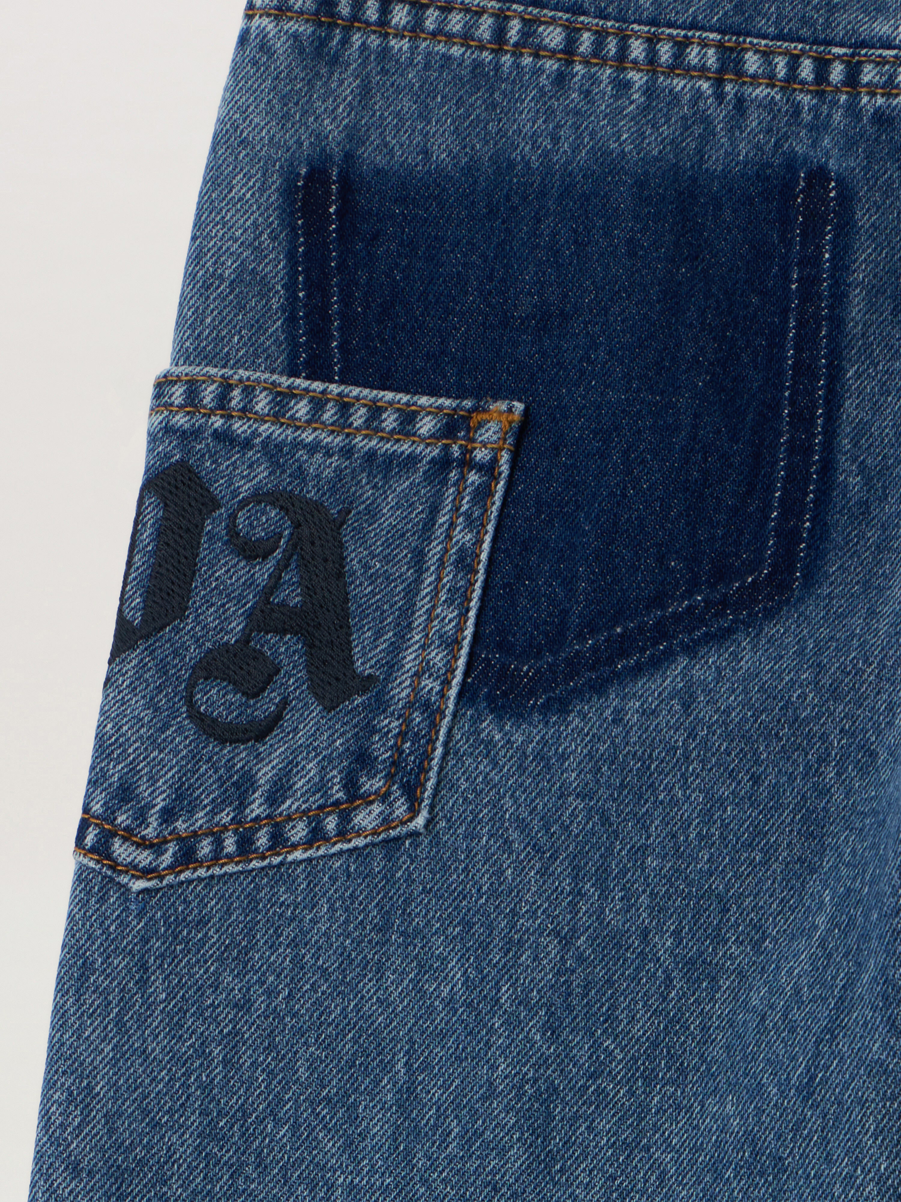 Palm Angels Pa Pocket Wide Leg Denim Pant In Blue