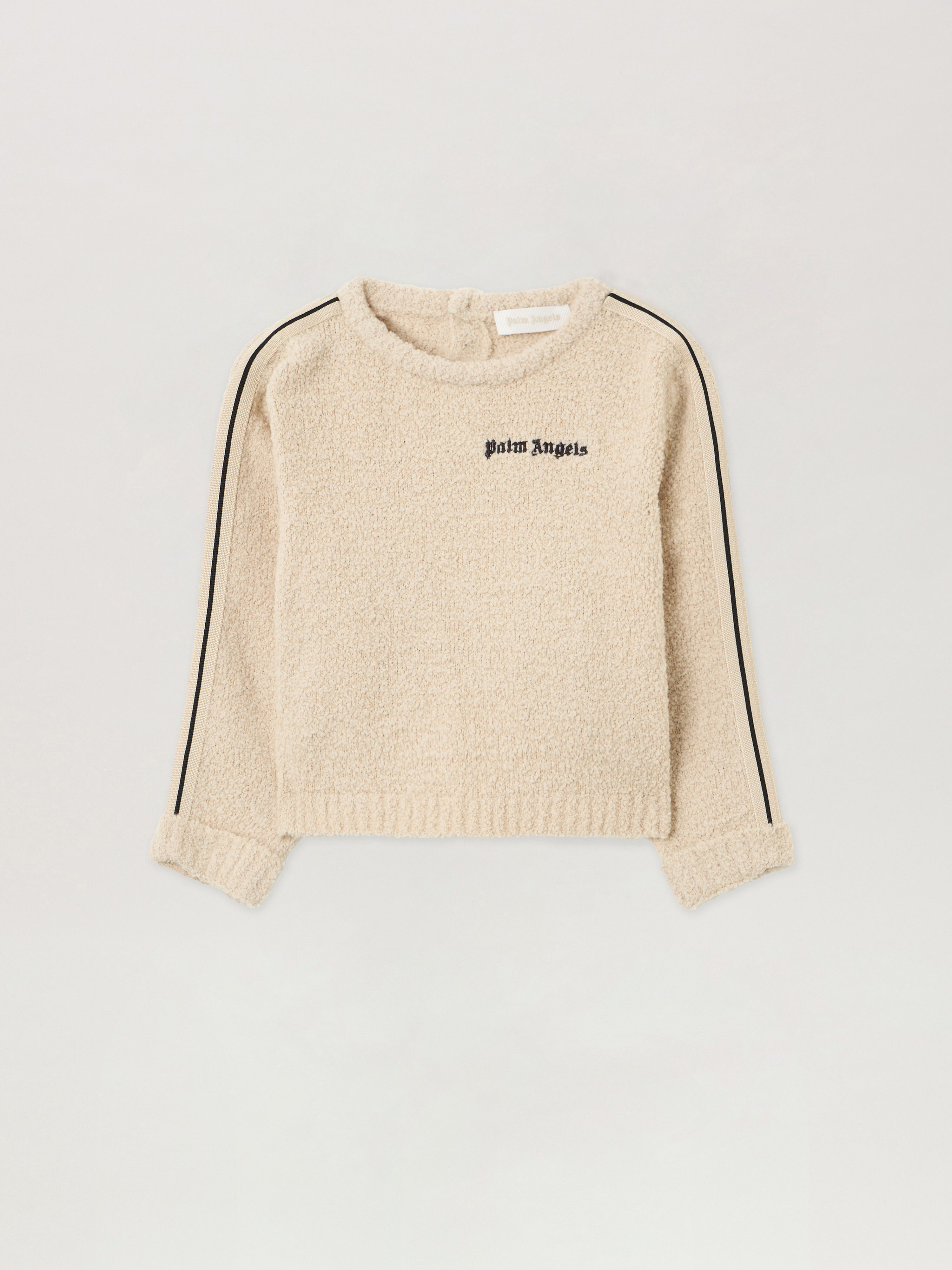 Palm Angels Brown Logo Teddy Track Sweater Kids Ecru