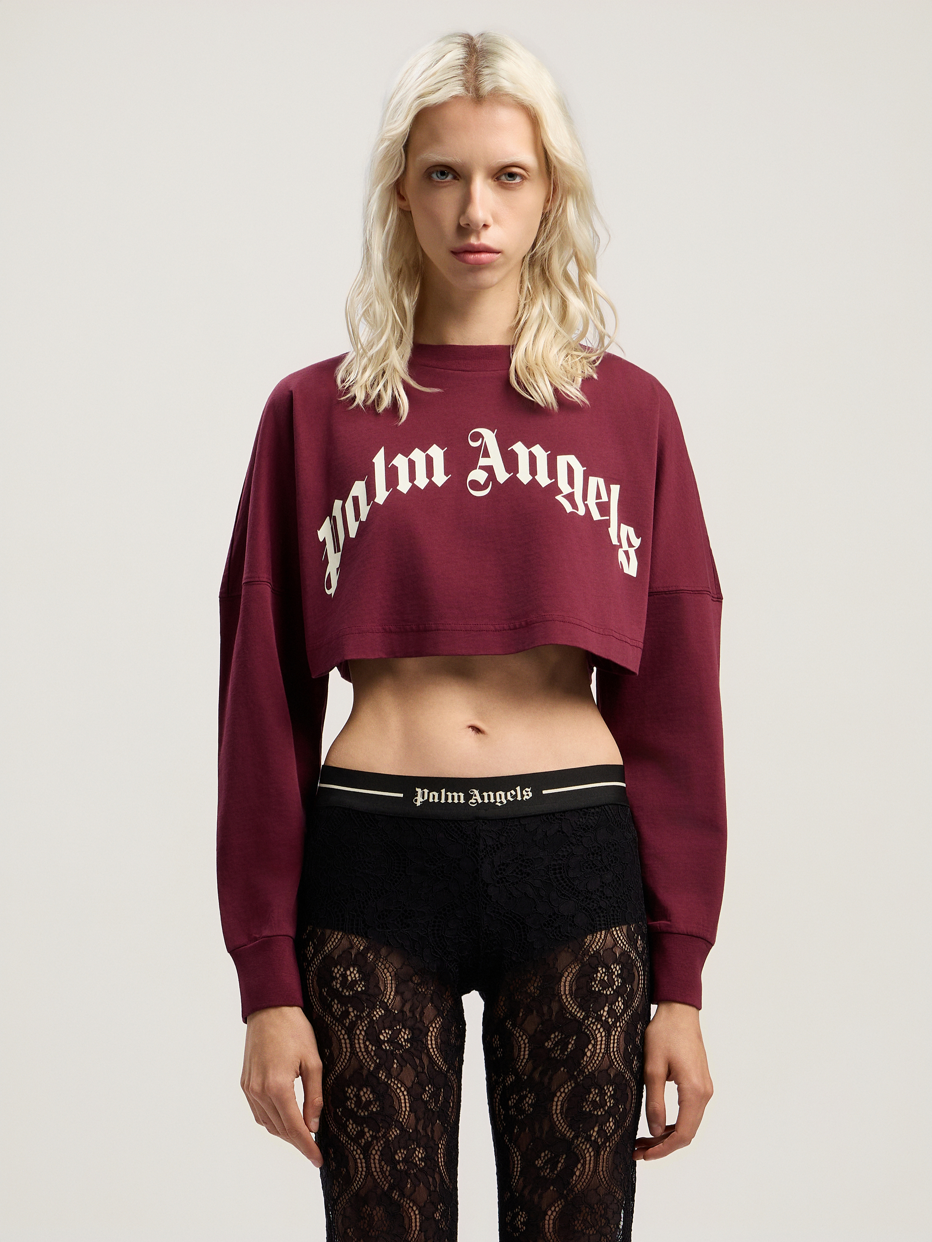 Palm Angels Curved Logo Crop Top In Black
