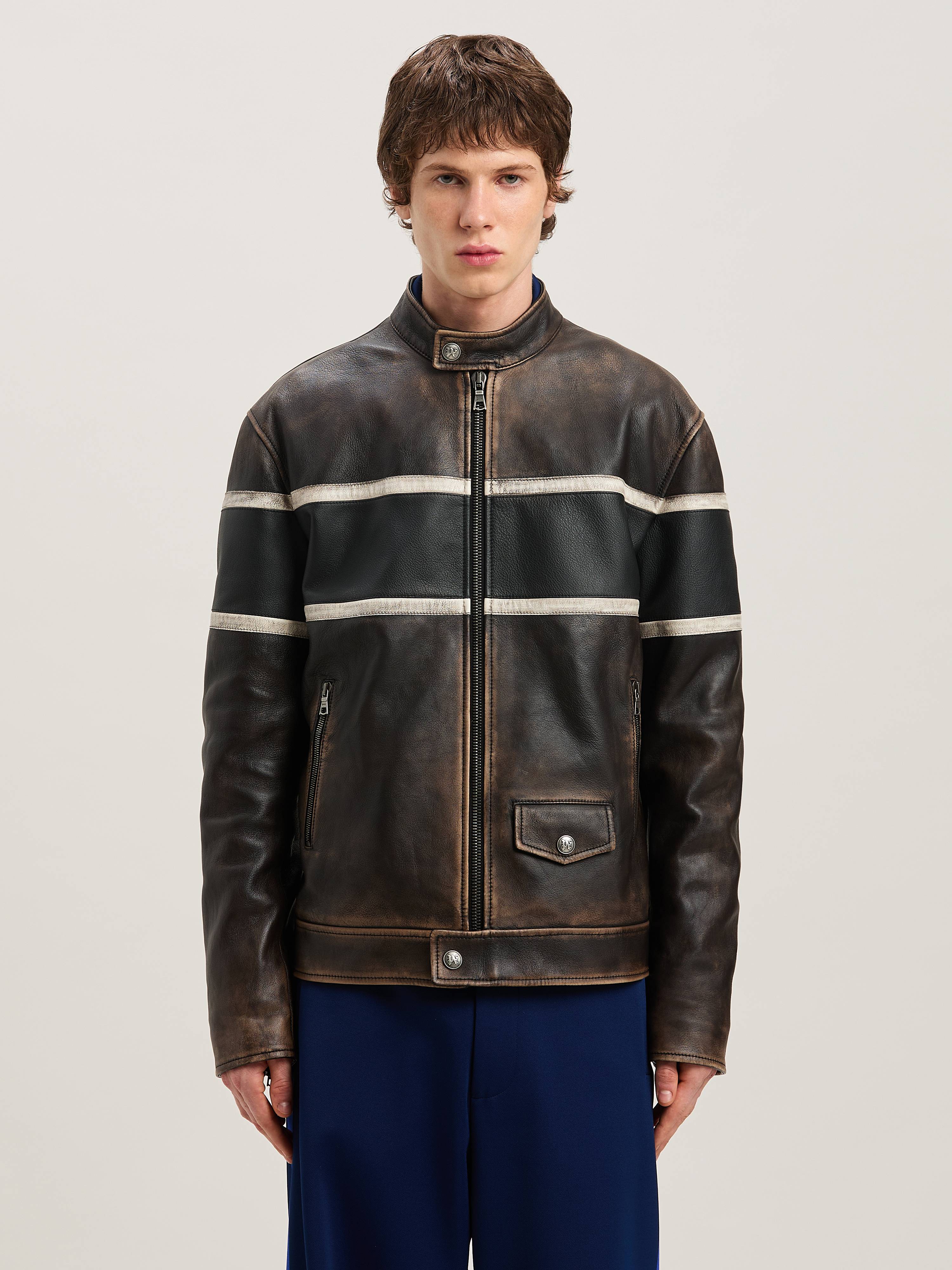 Palm Angels Crystal Pin-up Biker Leather Jacket
