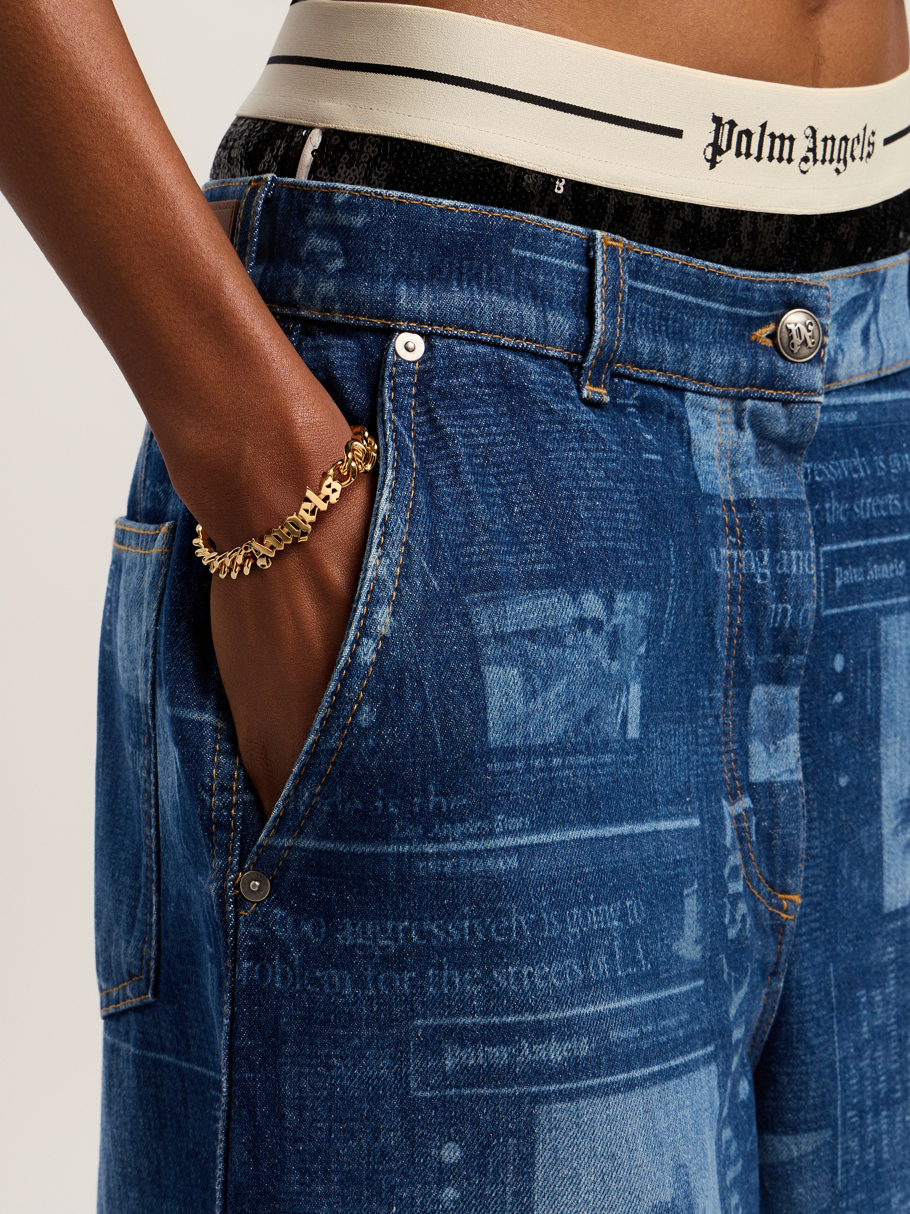 Palm Angels Angels Logo Bracelet In Gold