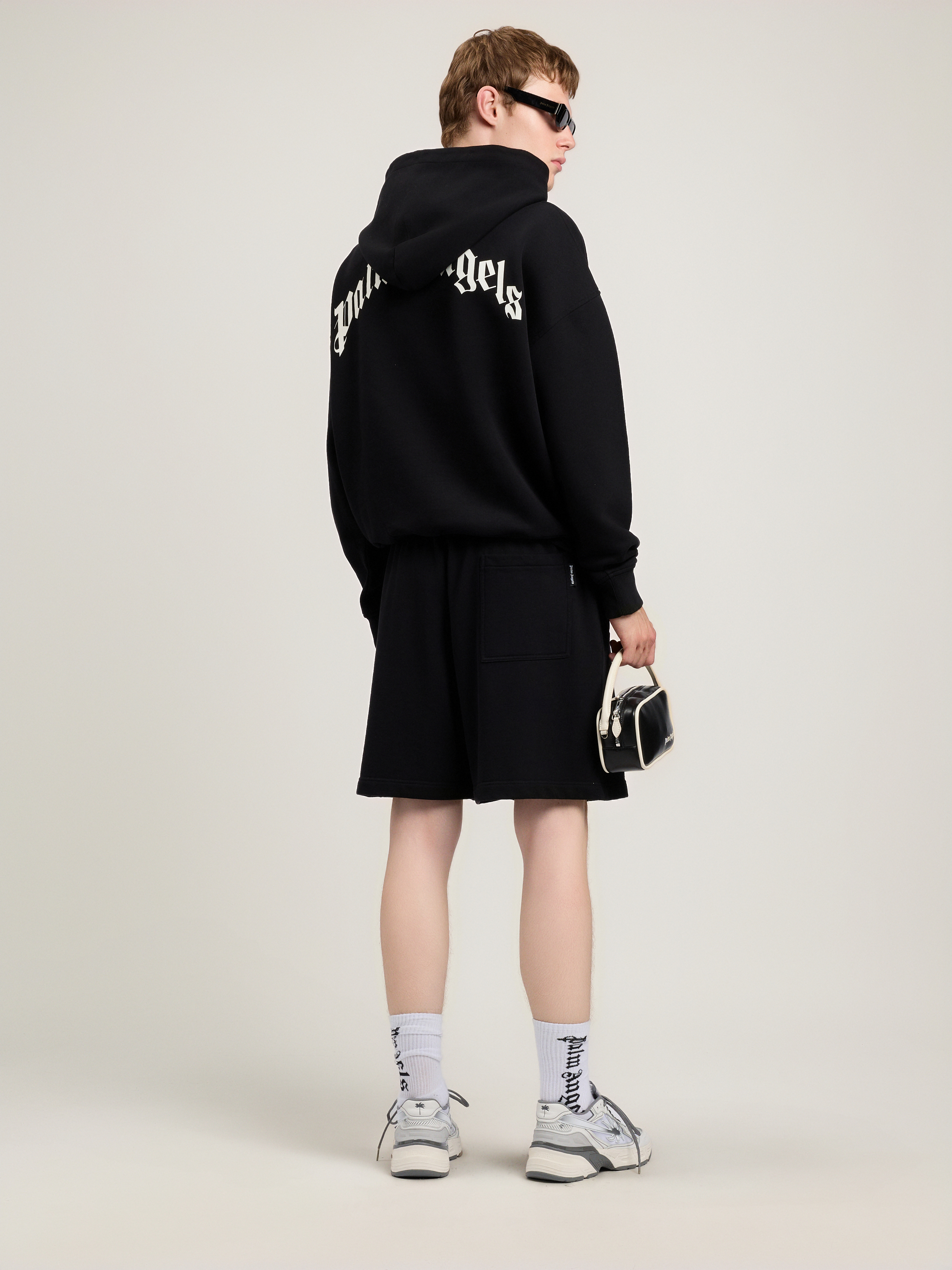 Palm Angels Men's Waist Logo Cotton Sweat Shorts In Black