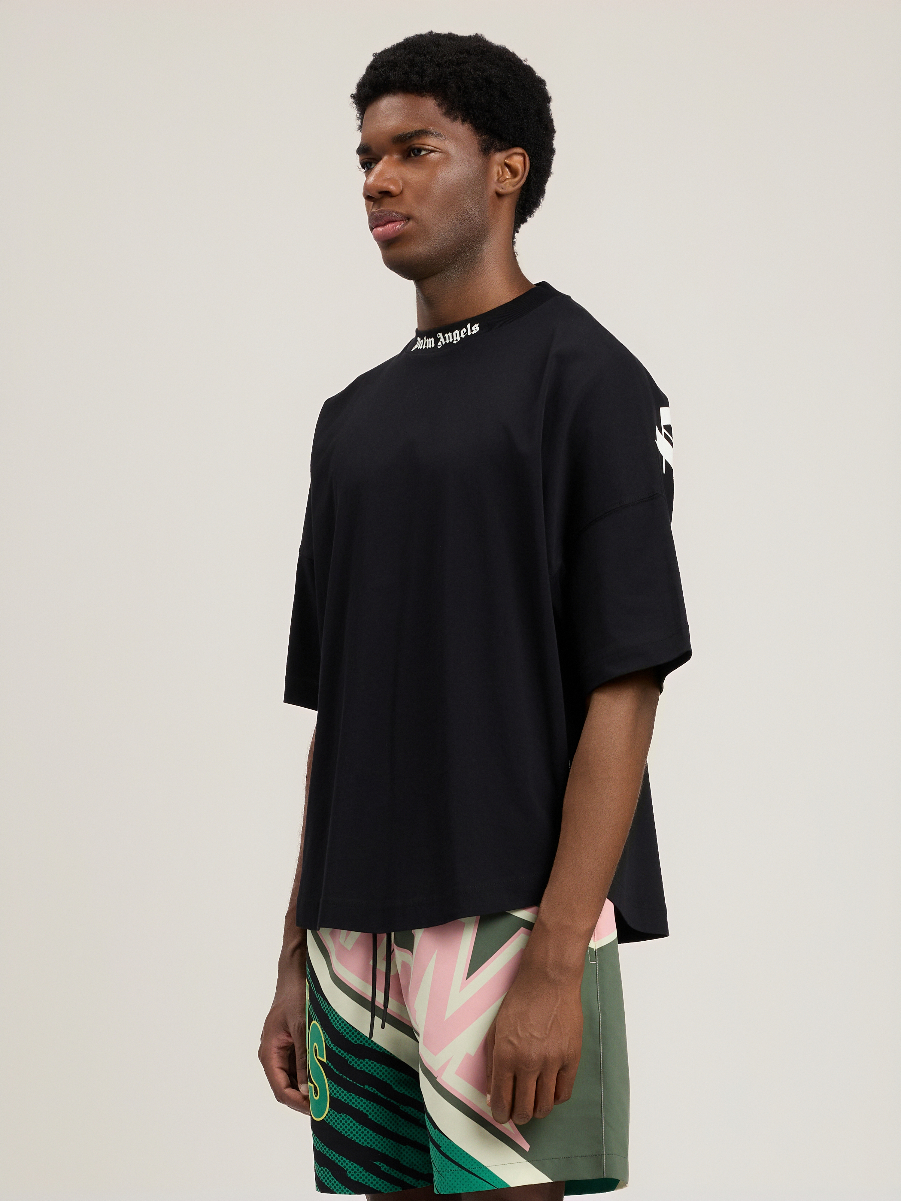 Palm Angels Mens Black White Classic Logo-print Cotton-jersey T-shirt M In Black