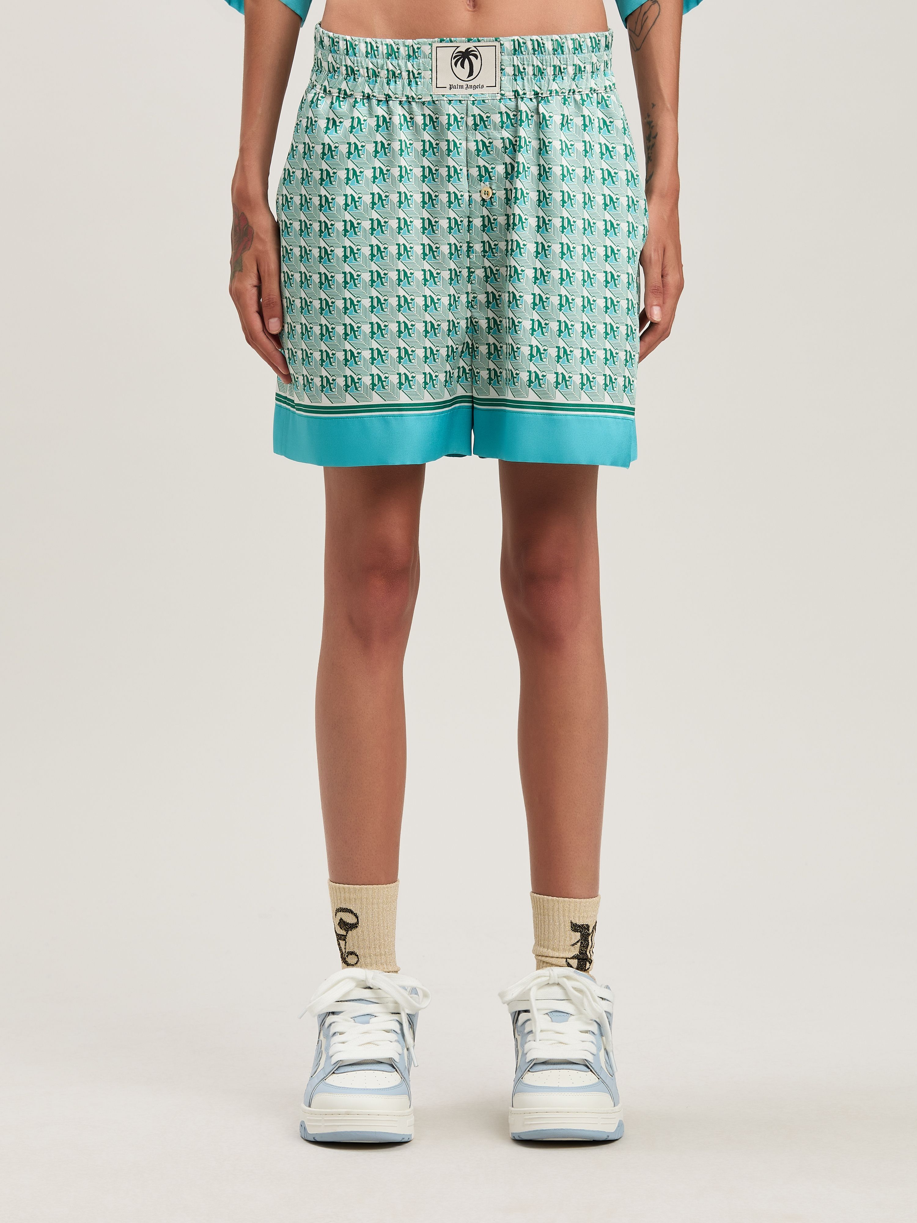  Palm Angels Pa Diamonds Shorts Woman  Green - Ivory 