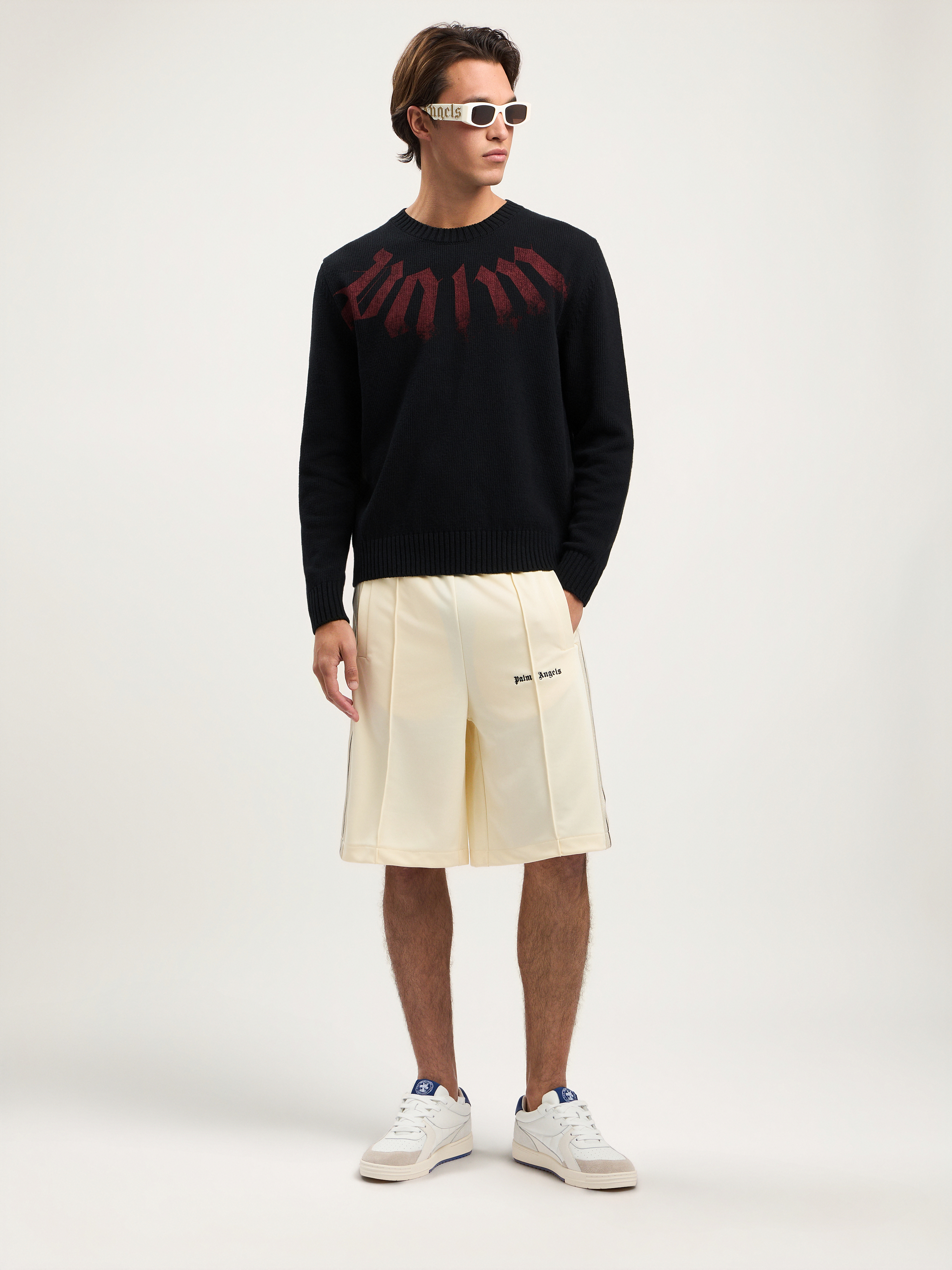  Palm Angels Big Neck Logo Sweater Man  Black Burgundy 