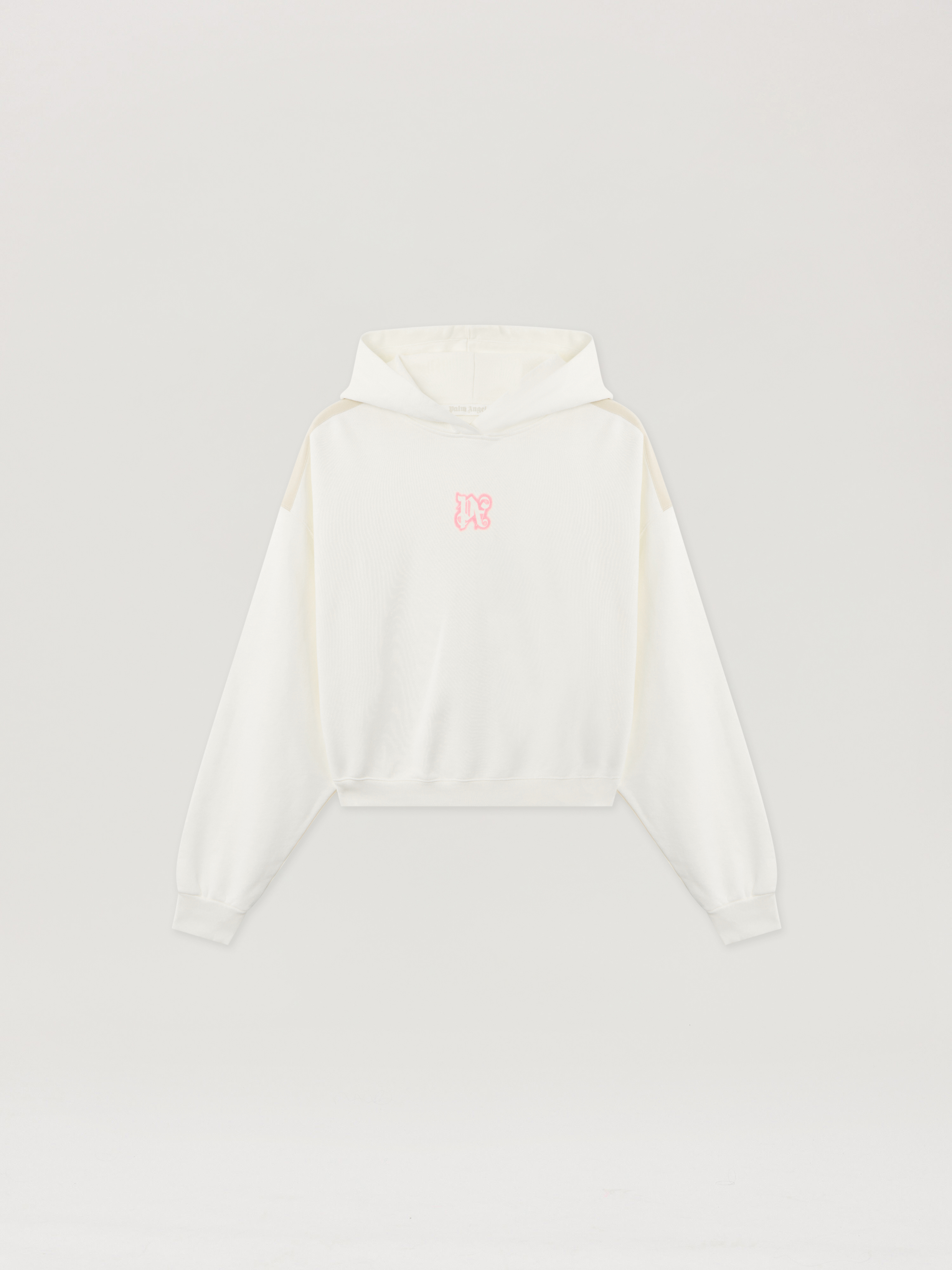 【15日AMまでナオキ】(サイズL) PALM ANGELS フーディー Classic Logo Neon Crop Hoodie in OFF WHITE - PINK for Women | Palm