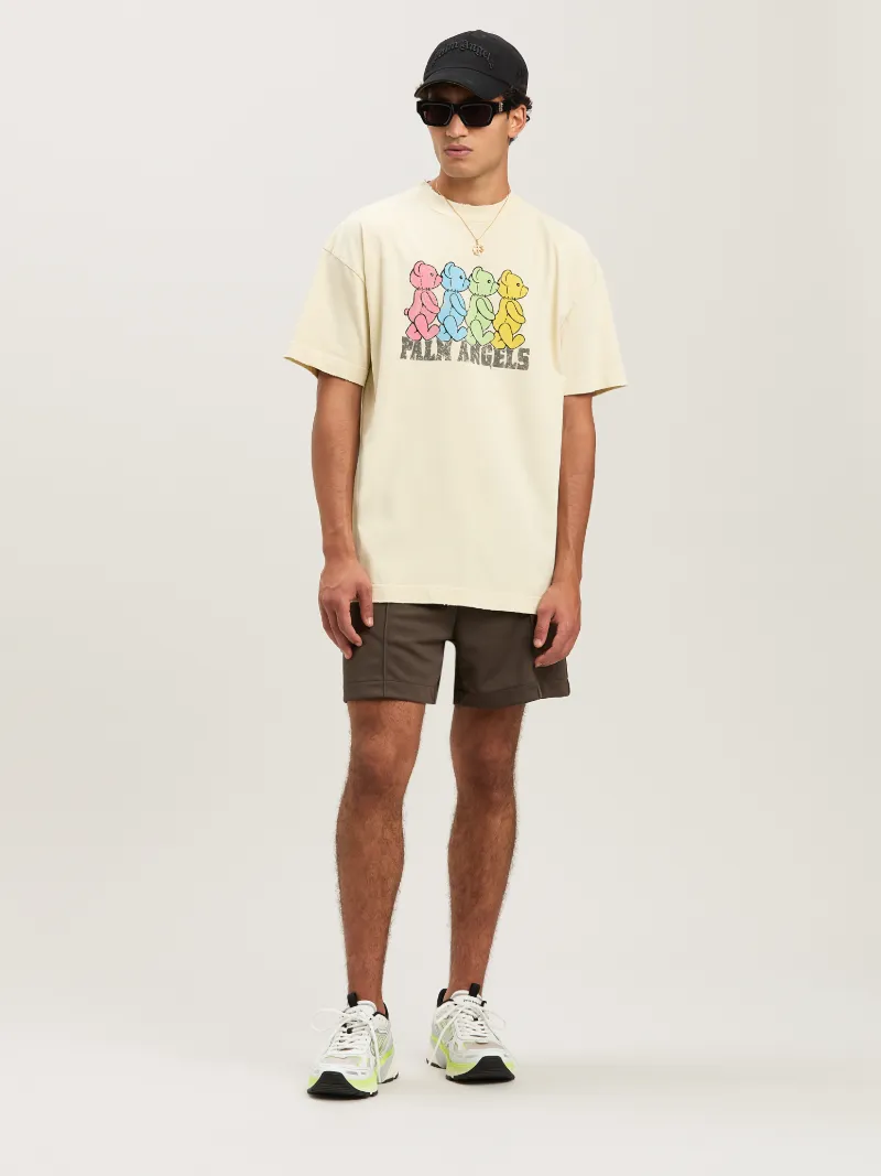 Palm Angels Ivory T-shirt With Front Bear Print