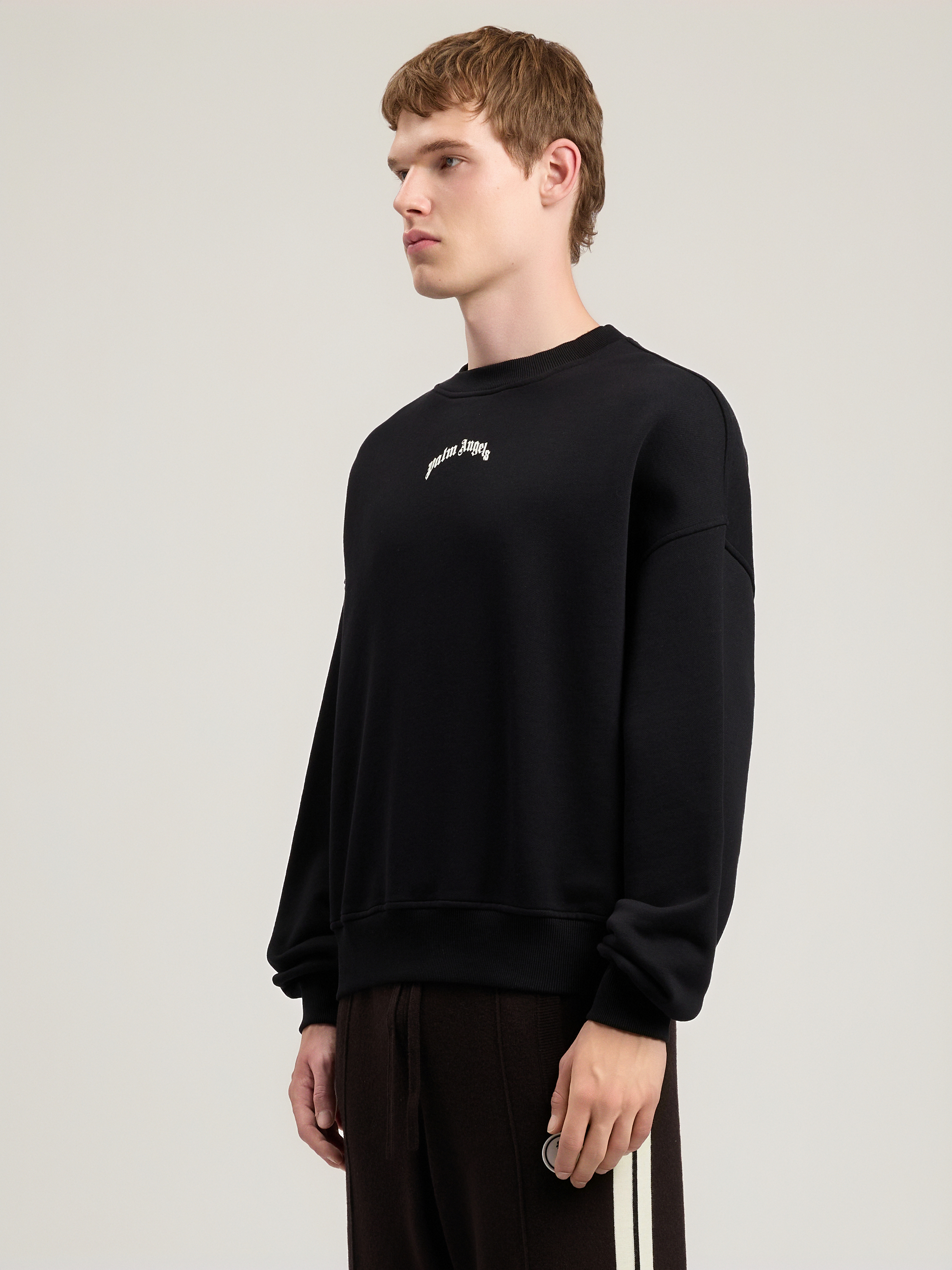 Palm Angels Men Black Back Curved Logo Sweatshirt, L Luxury Sweatshirts & Hoodies For Men Darveys