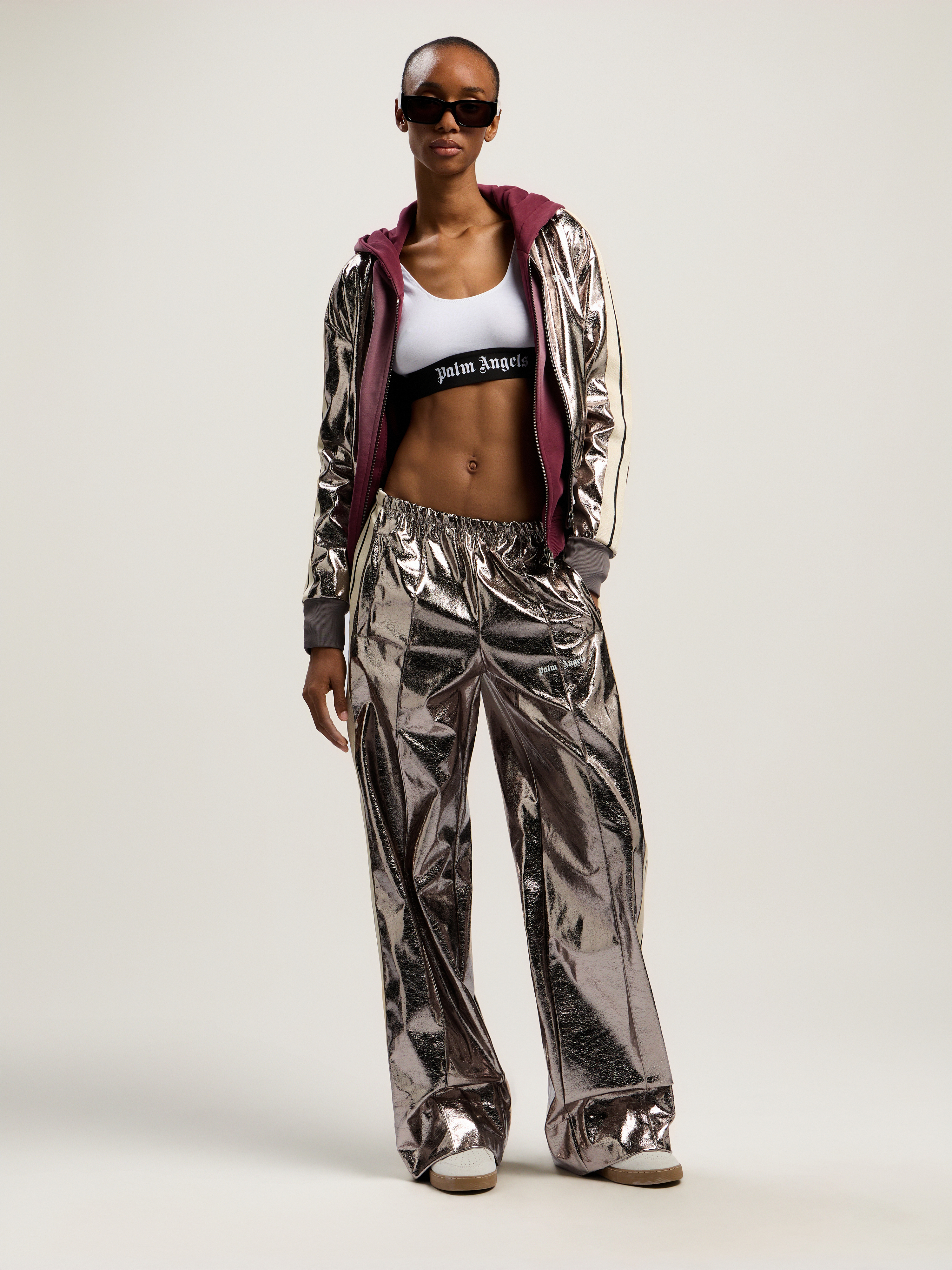 Palm Angels Laminated Track Jacket In Black