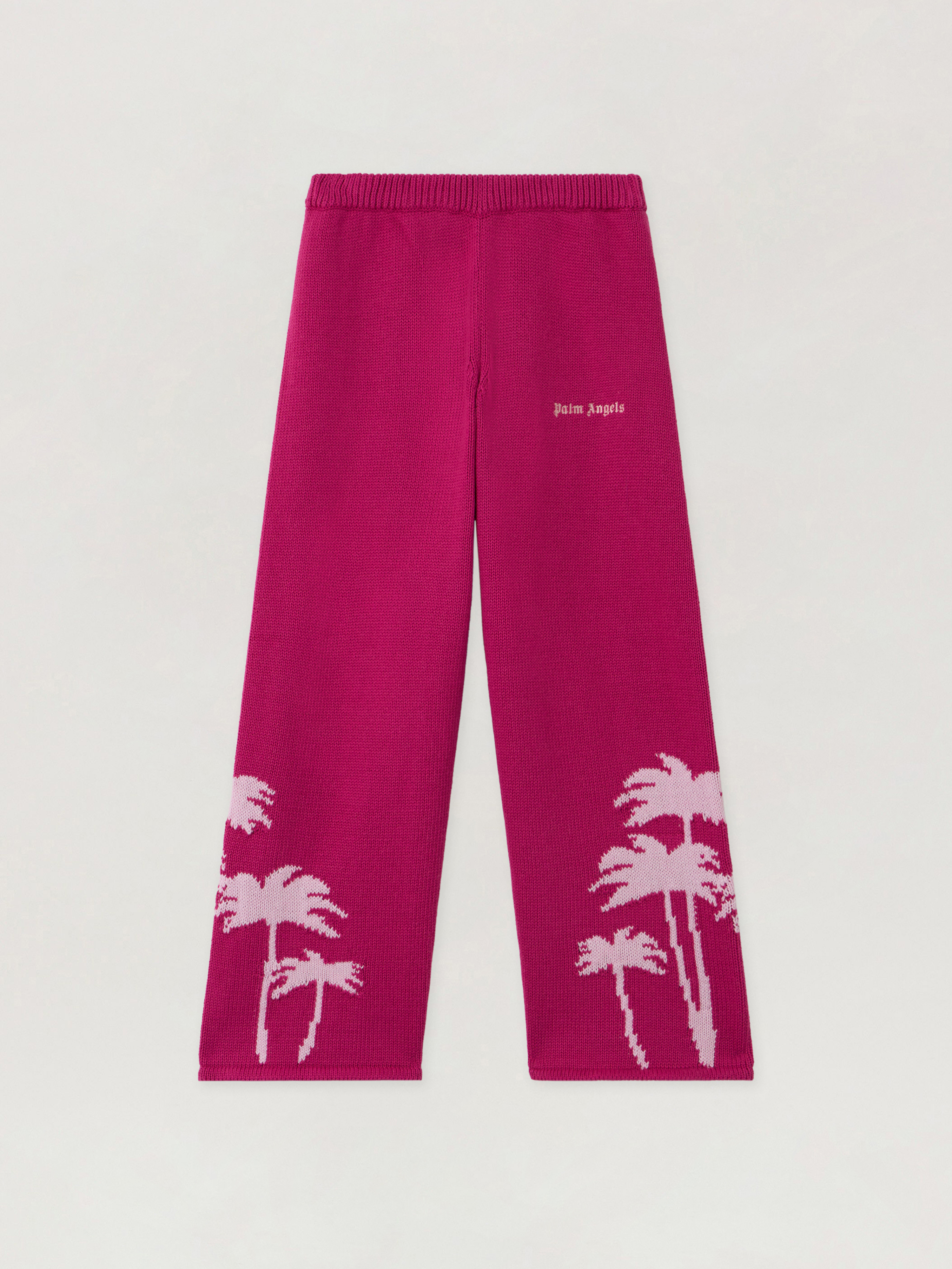Palm Angels Pa Palms Knit Wide Leg Pant In Pink