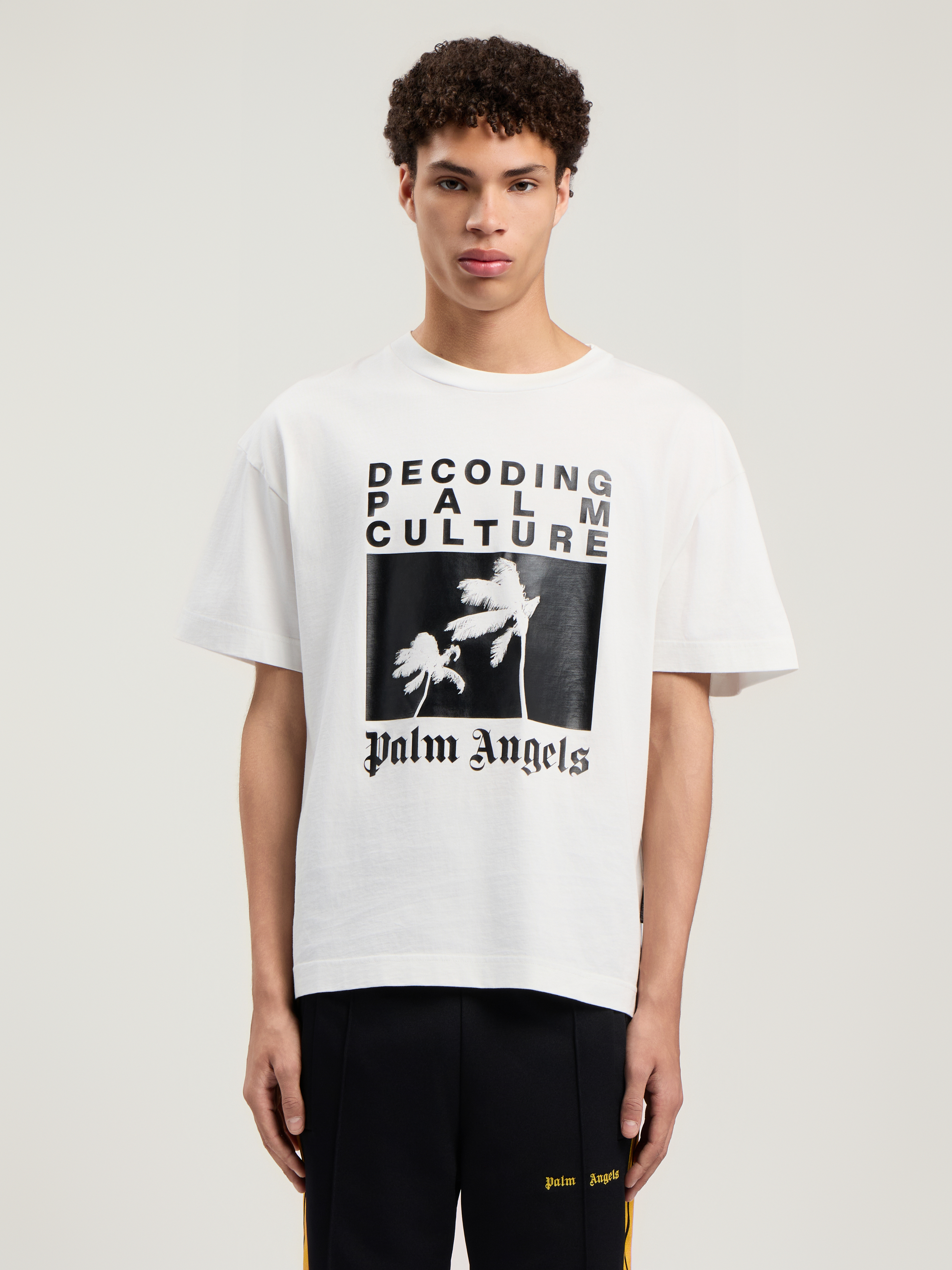 Palm Angels Relaxed-fit Graphic Print T-shirt With Palm Tree Imagery In White