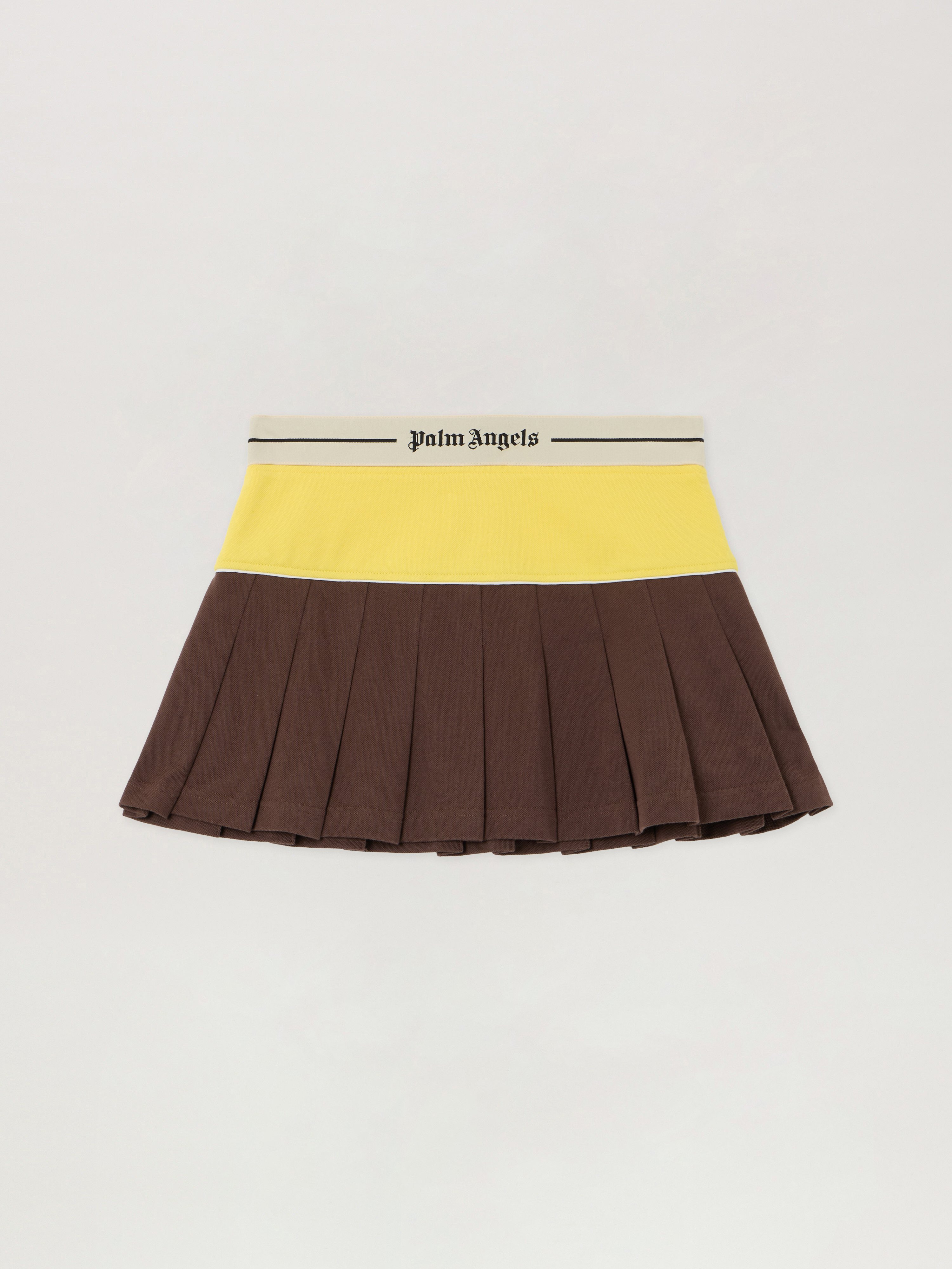 Palm Angels Logo Skirt Contrast Waistband Pleated Design In Brown