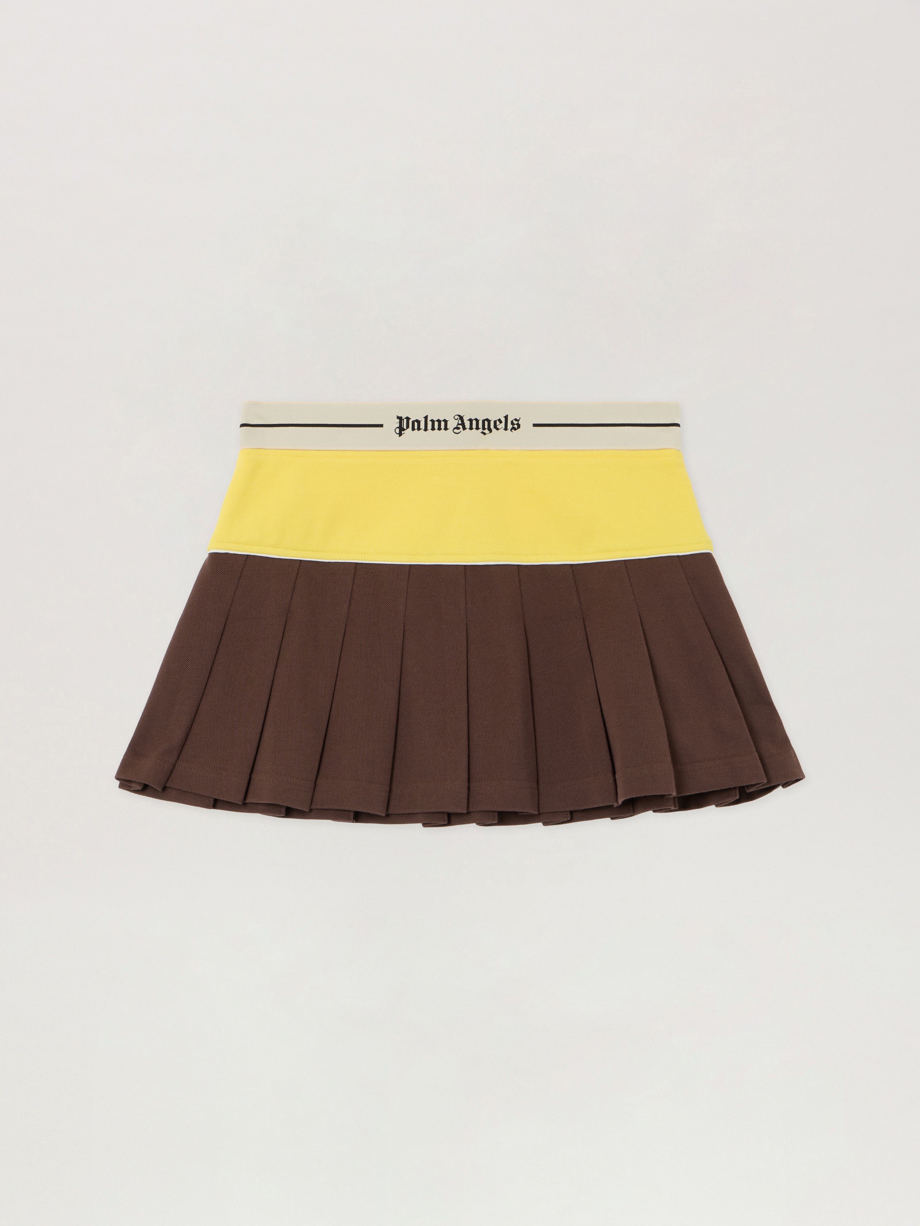 Palm Angels Logo Skirt Contrast Waistband Pleated Design In Brown
