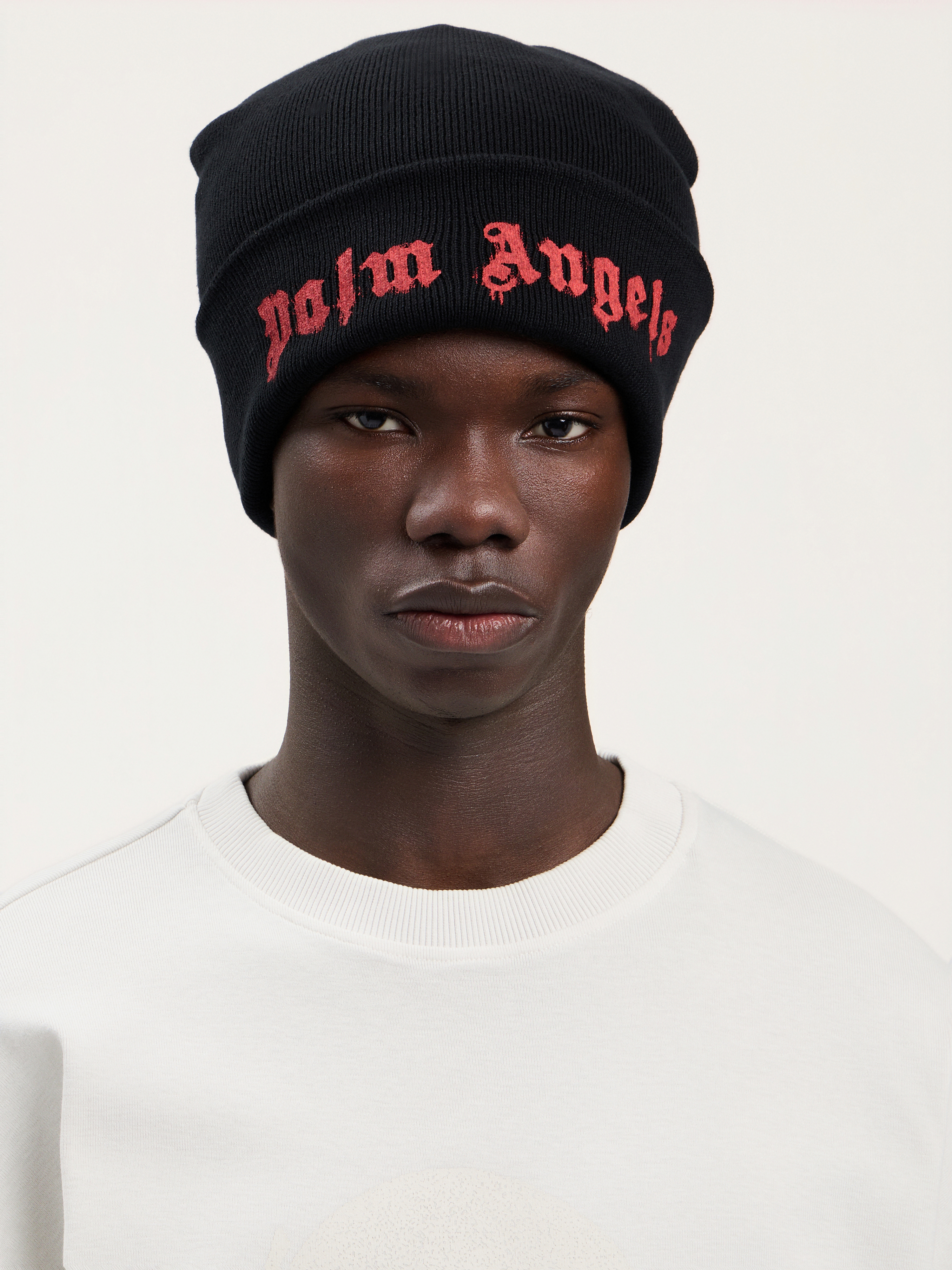  Palm Angels Dripping Logo Beanie Man  Black Red 