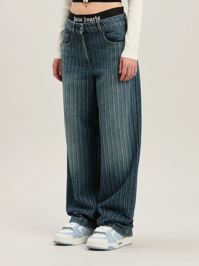 Palm Angels Laser Pinstriped Denim Pants