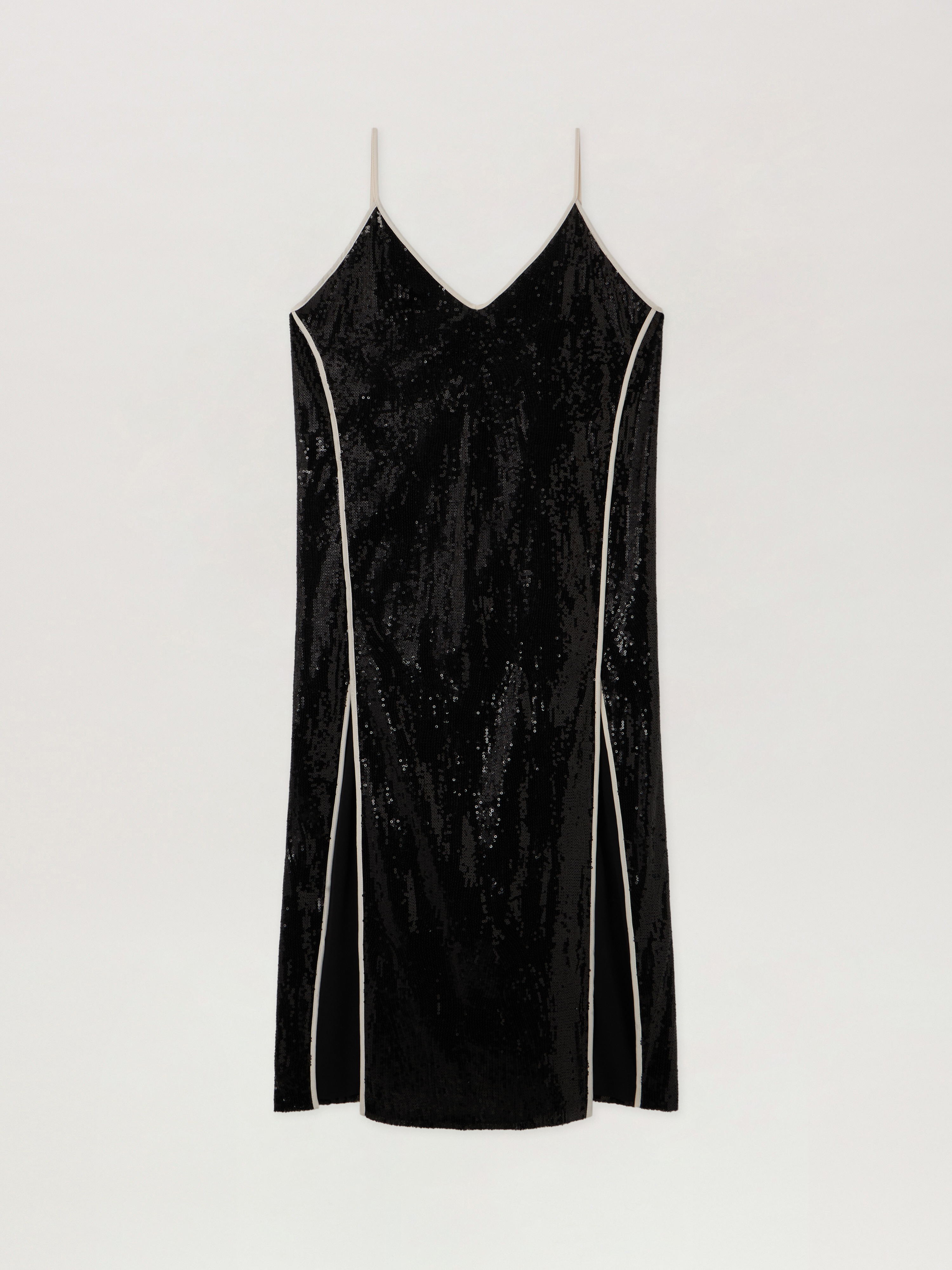 Palm Angels Black/White Curved Logo Sequin Slip Dress Woman - Off