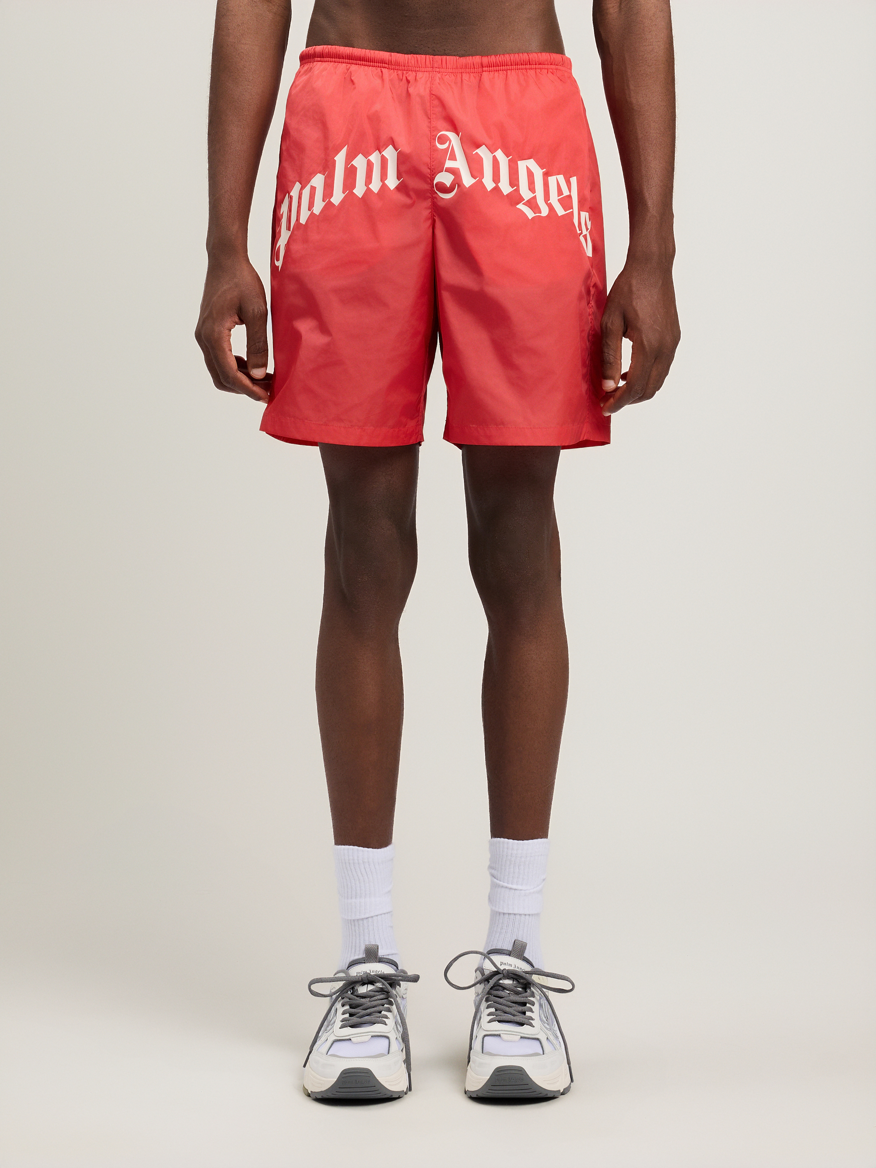  Palm Angels Curved Logo Swimshorts Man  Red Off White 