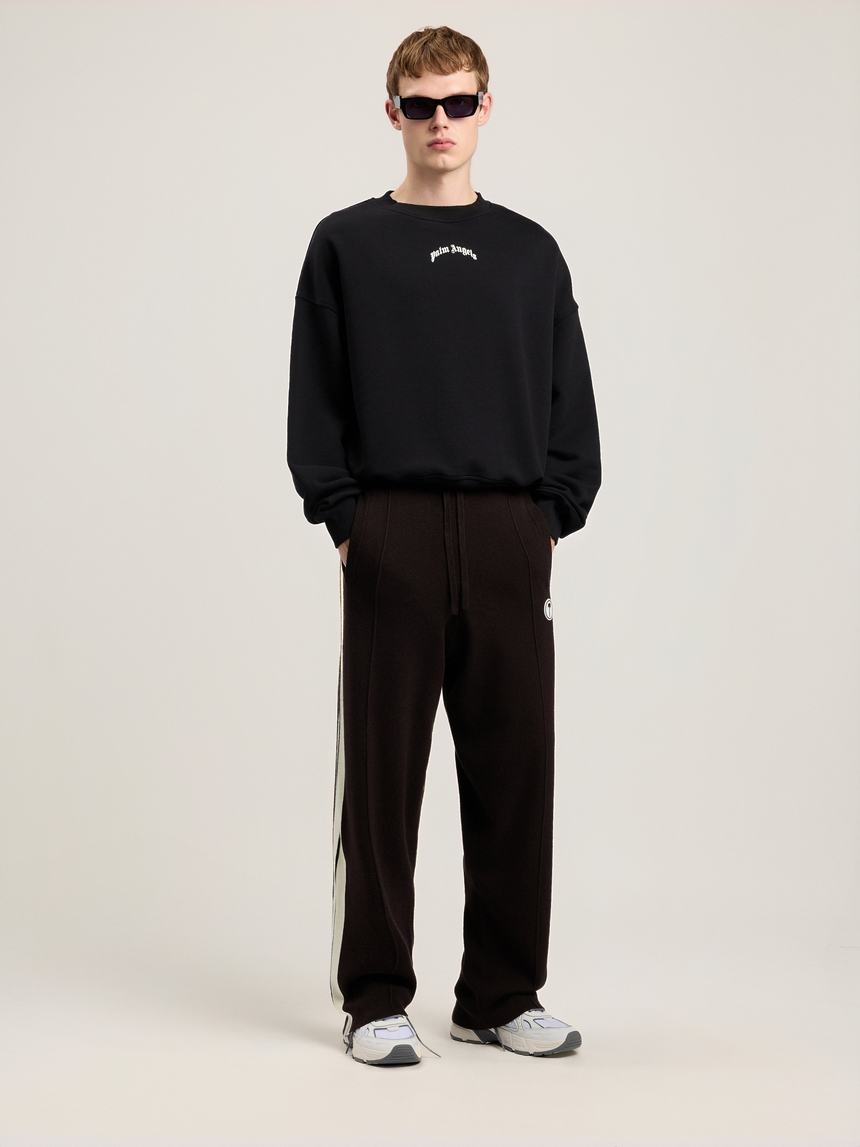 Palm Angels Men Black Back Curved Logo Sweatshirt, L Luxury Sweatshirts & Hoodies For Men Darveys