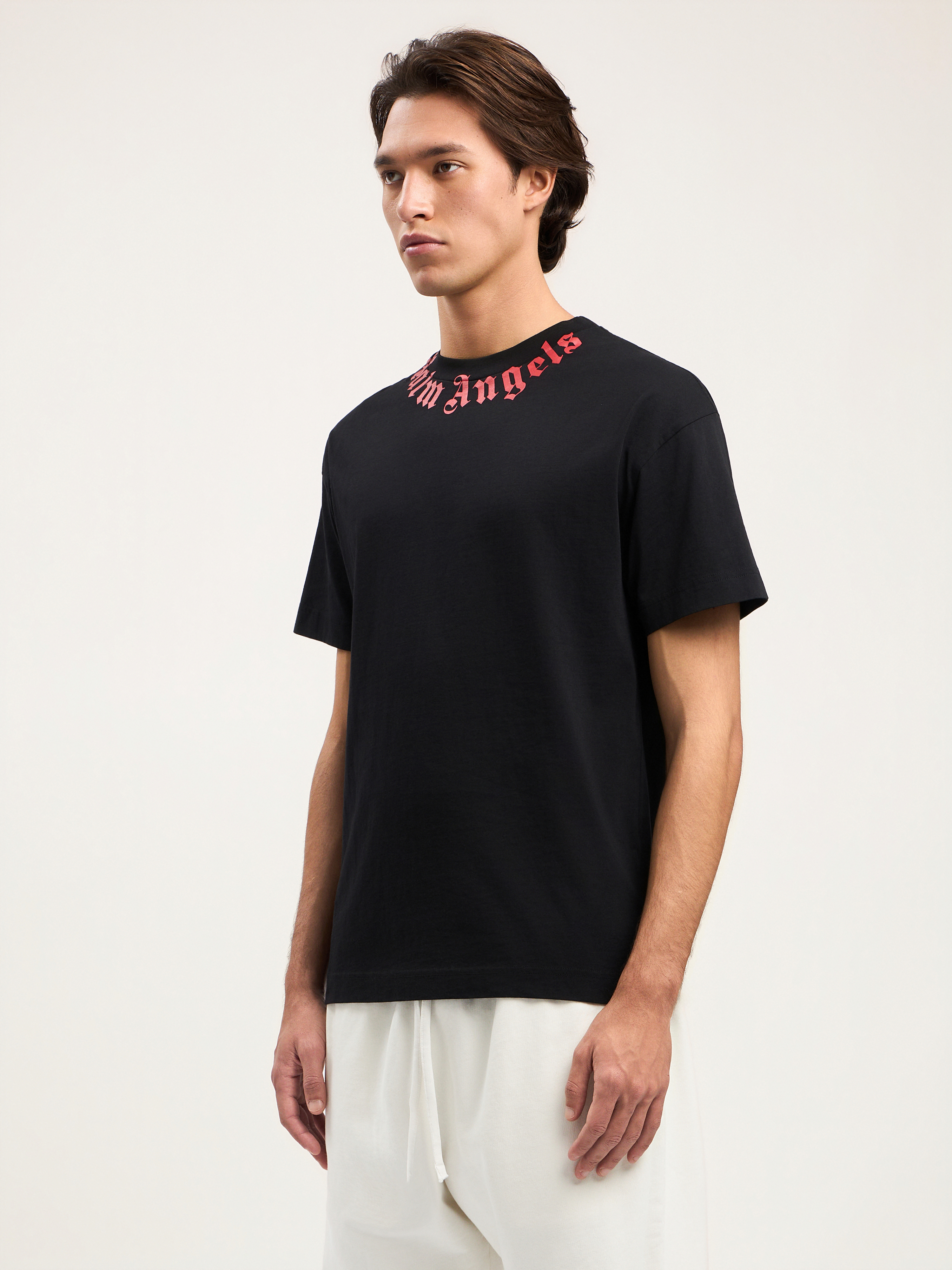 Palm Angels Men Black Neck Logo T-shirt, Xs Luxury T-shirts For Men Darveys