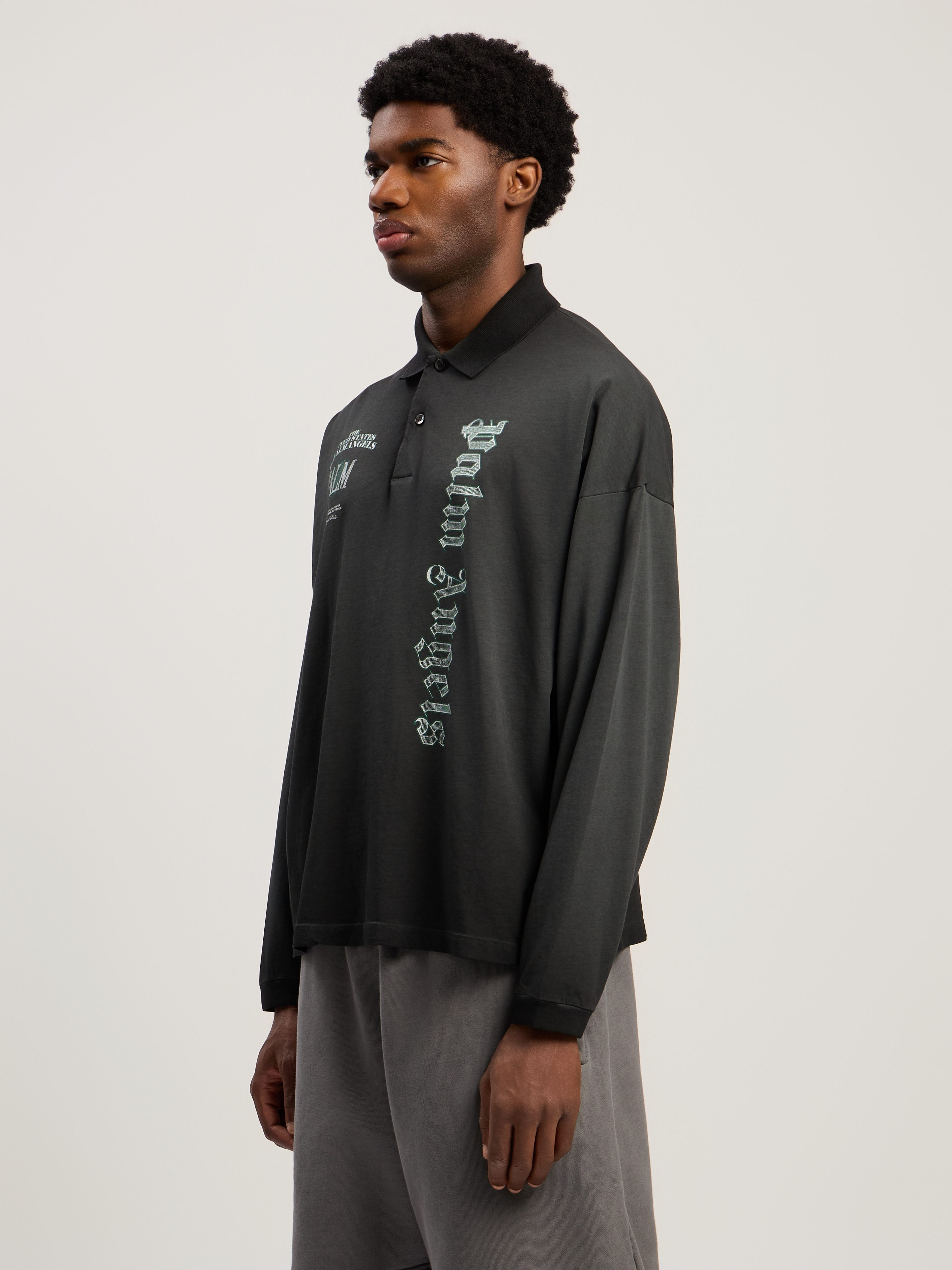 Palm Angels Pa Dollar Polo L/s In Black