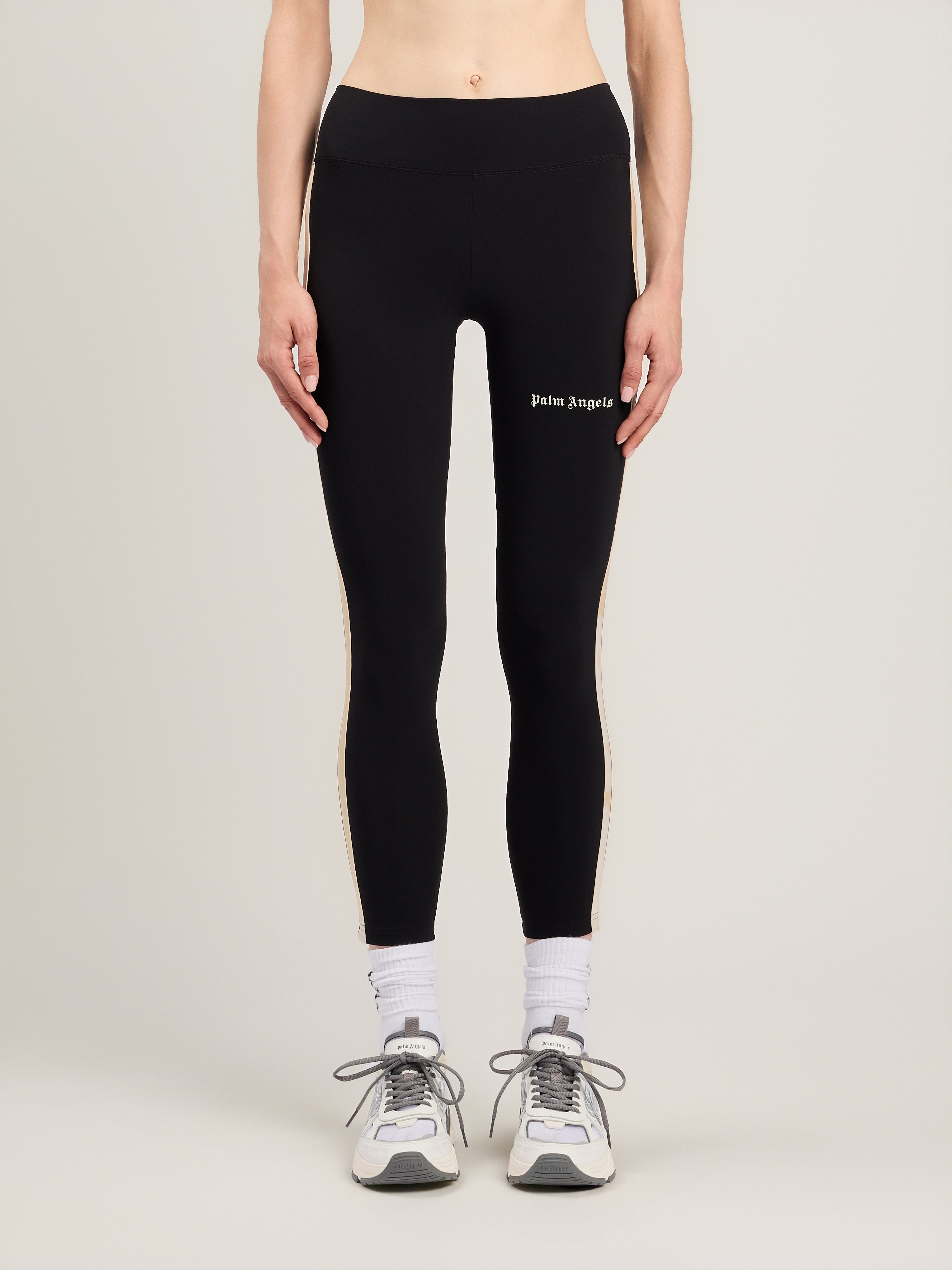 Palm Angels Black Leggings With Contrasting Stripes In Stretch Polyamide Woman