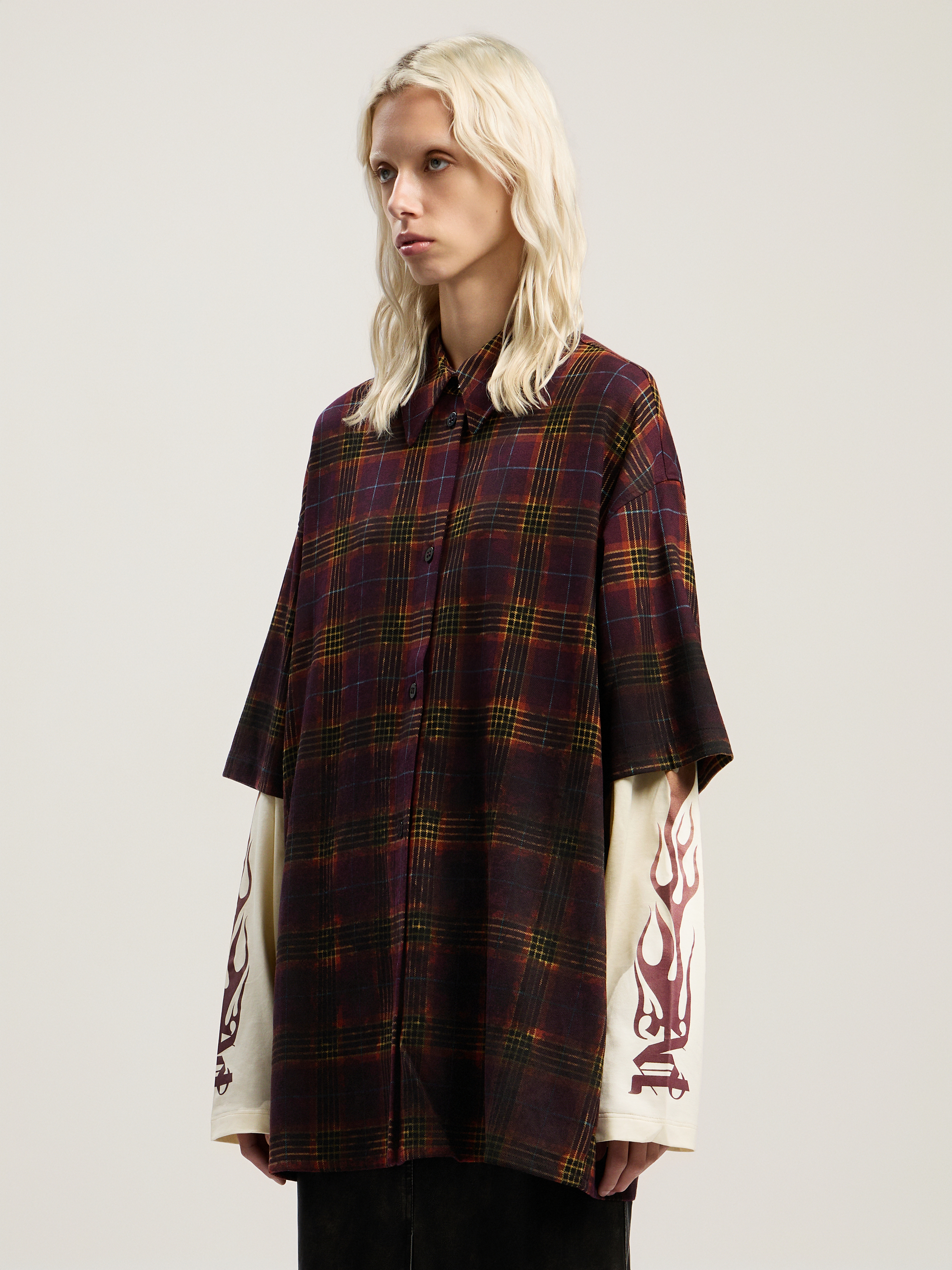 Palm Angels Overdyed Check Flames Shirt In Multi