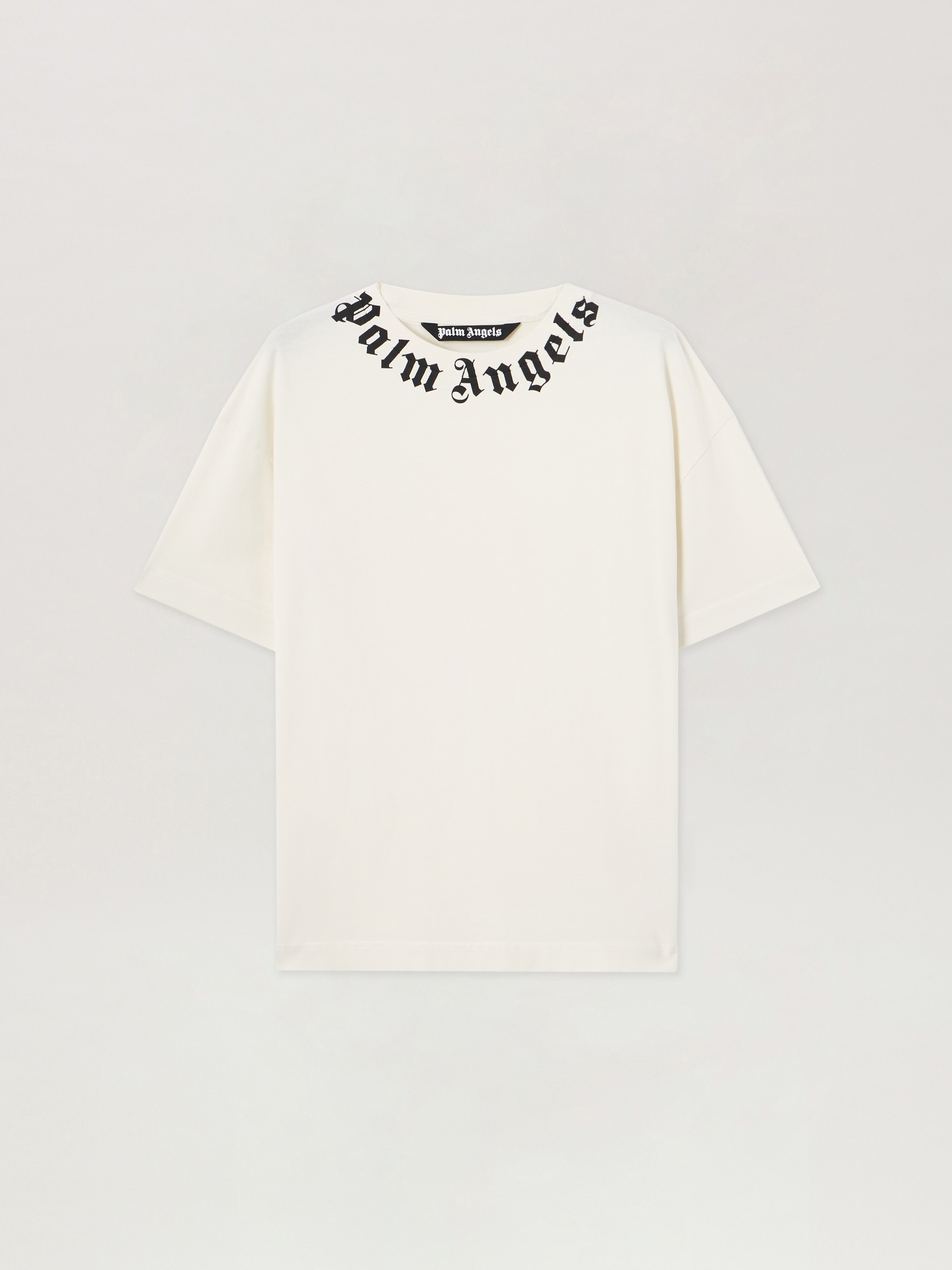 Palm Angels Black Neck Logo Regular Cotton T-shirt In White