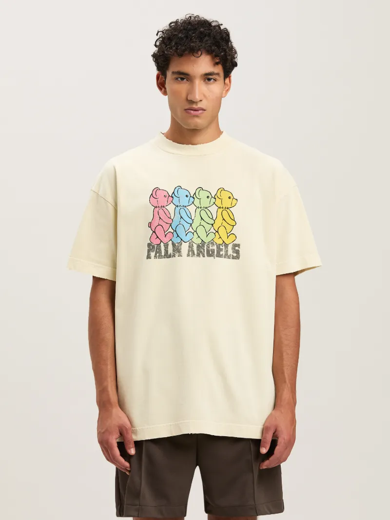 Palm Angels Ivory T-shirt With Front Bear Print