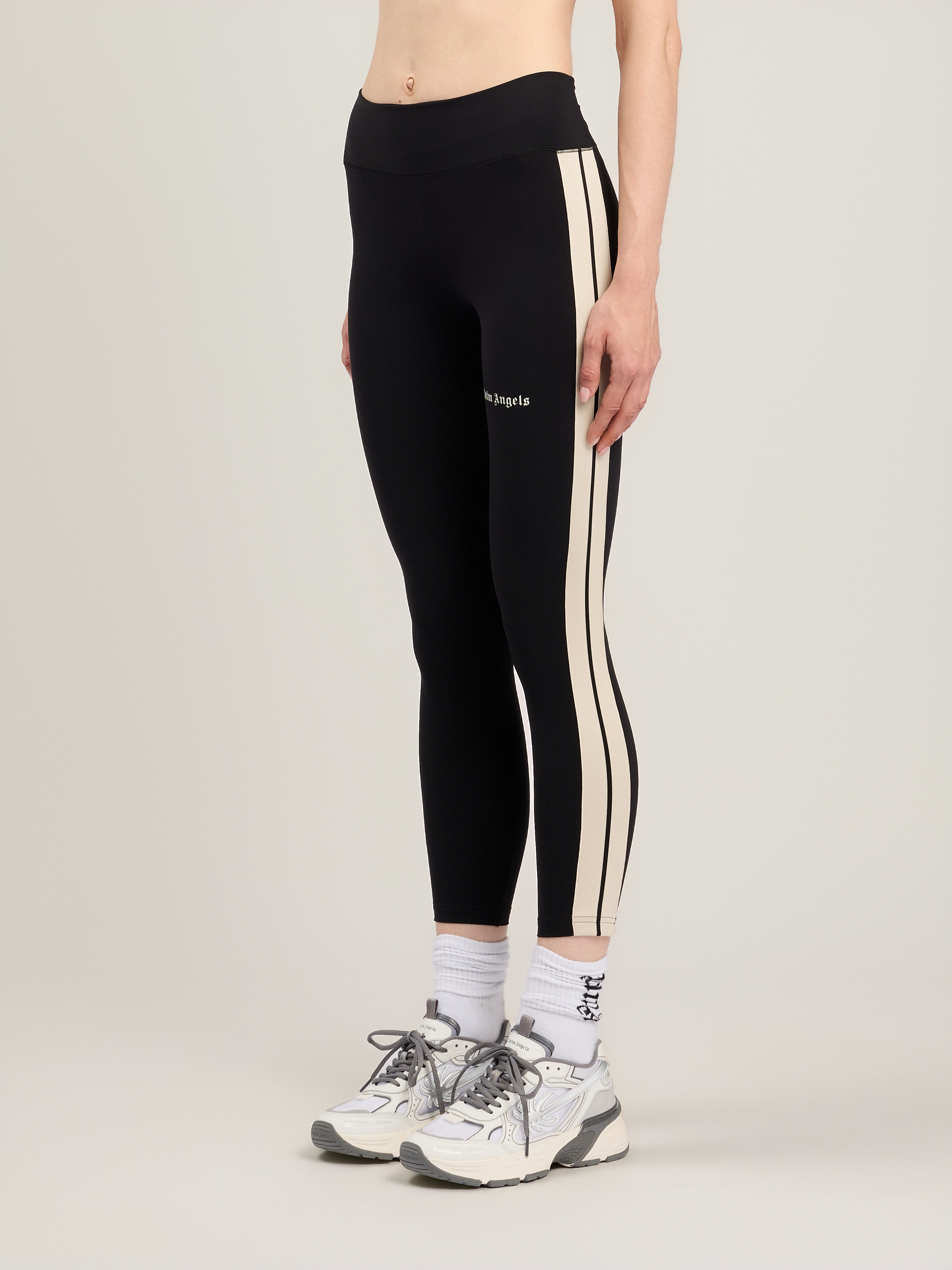 Palm Angels Black Leggings With Contrasting Stripes In Stretch Polyamide Woman