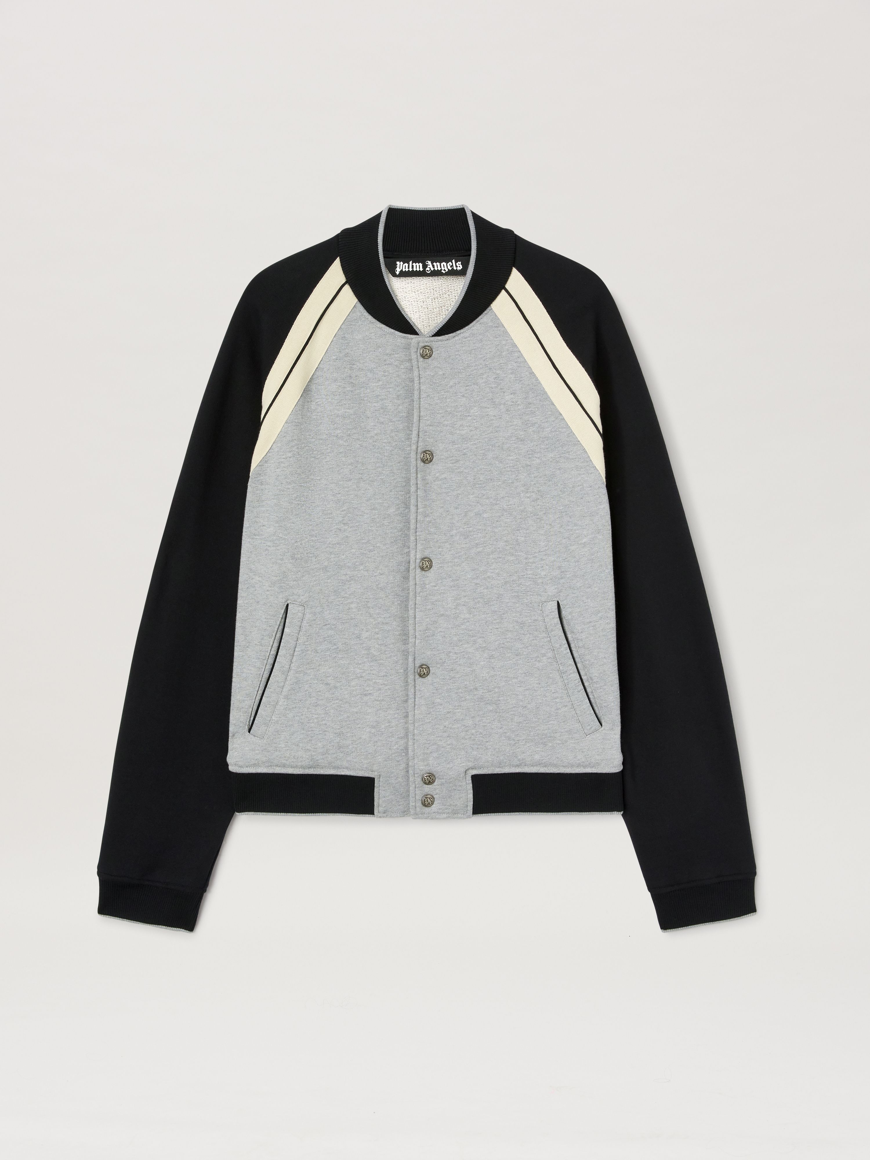 Palm Angels Front Button Closure Light Grey Sweater With Raglan Sleeves And Logo Detail In Gray