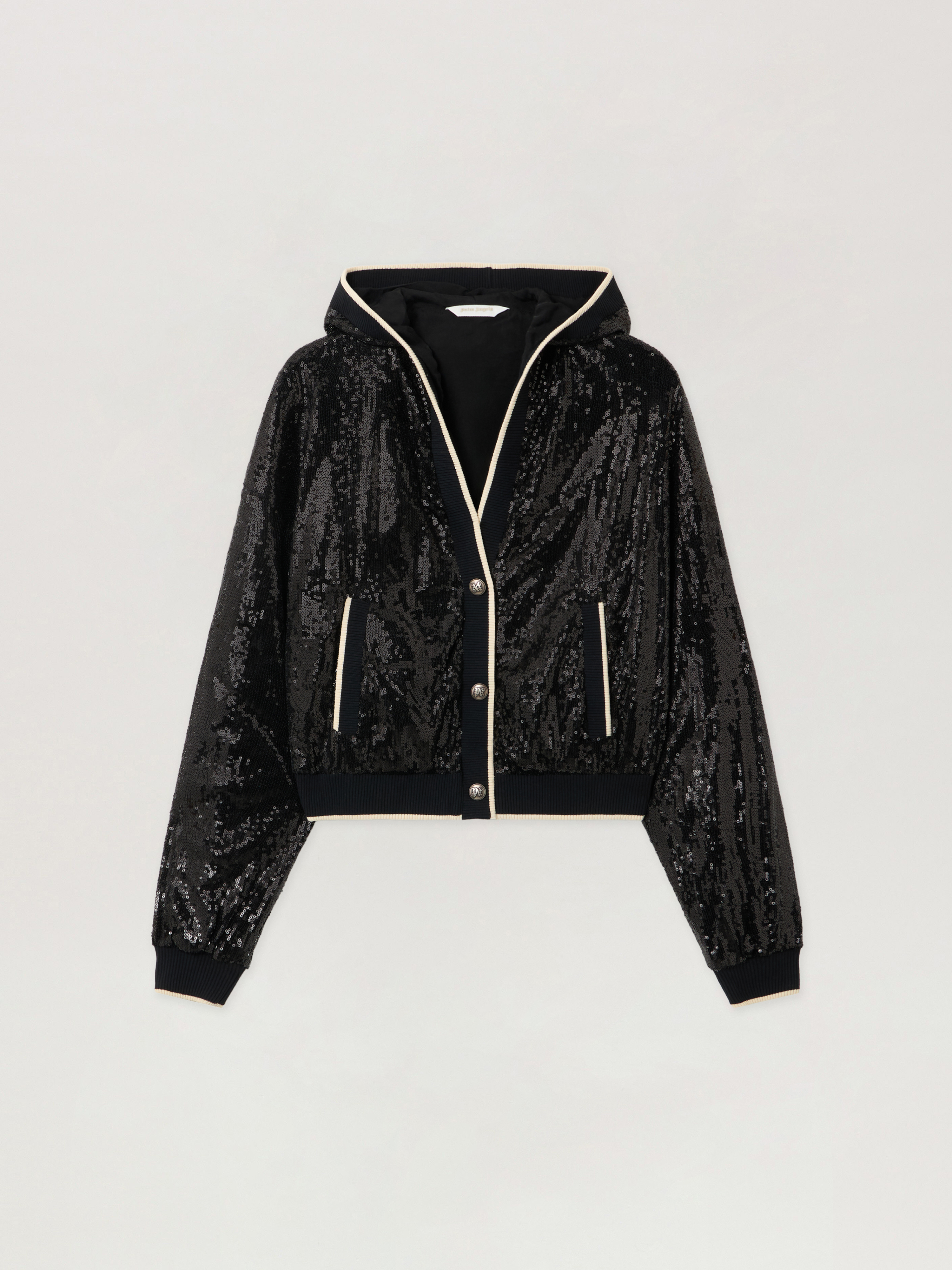 Palm Angels Curved Logo Sequin Crop Jacket